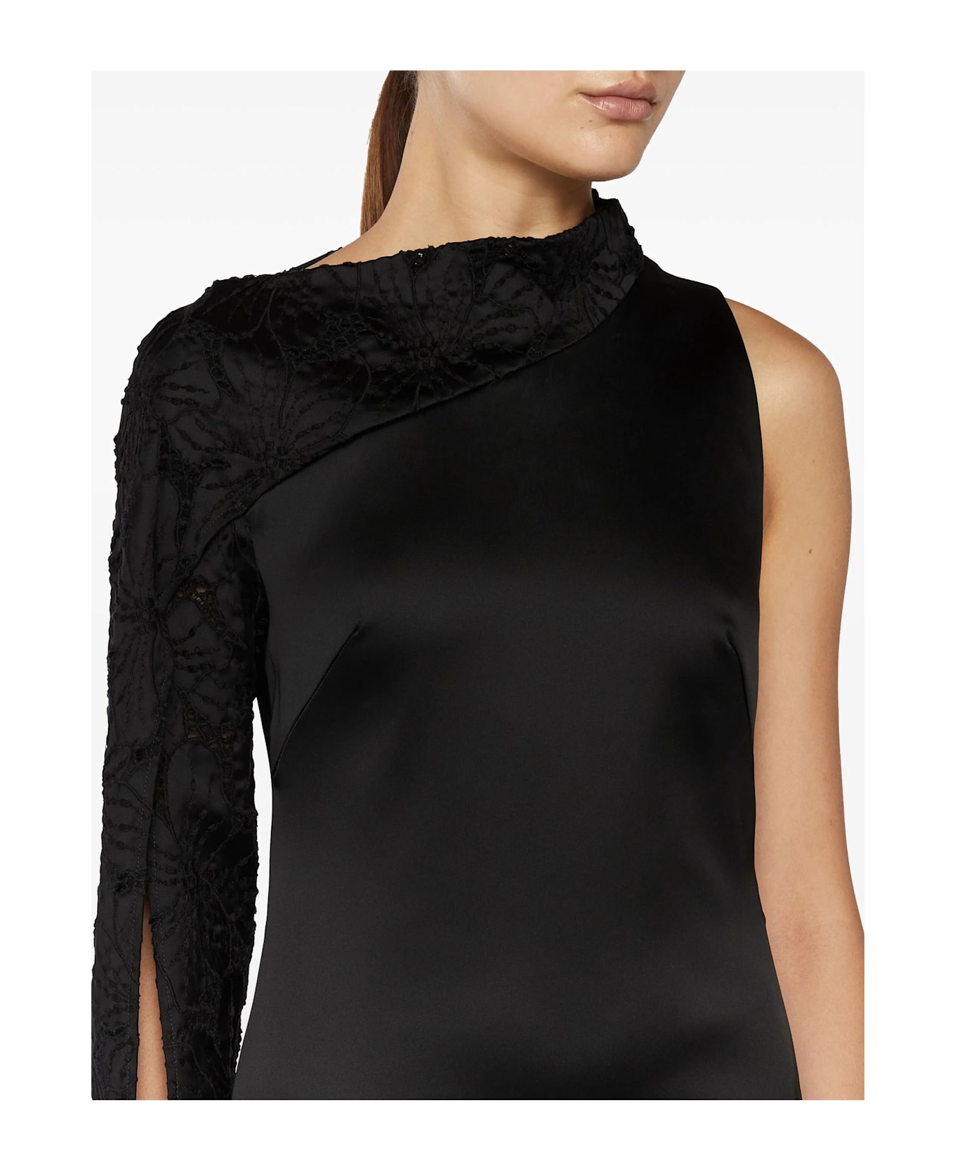 Genny Satin One-shoulder Sheath Dress - Black