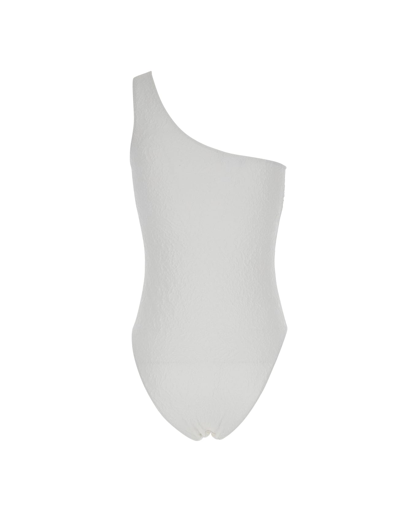 Anjuna White One-shoulder One-piece Swimsuit With Rhinestone Brooch Detail In Tech Fabric Woman - White