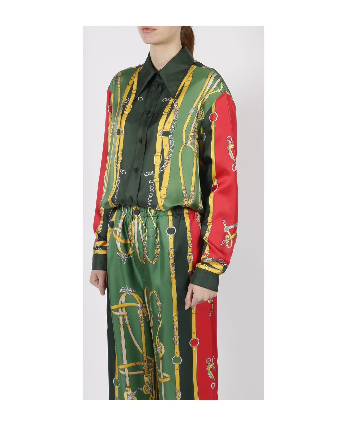 Gucci Harness And Double G Silk Shirt - Green