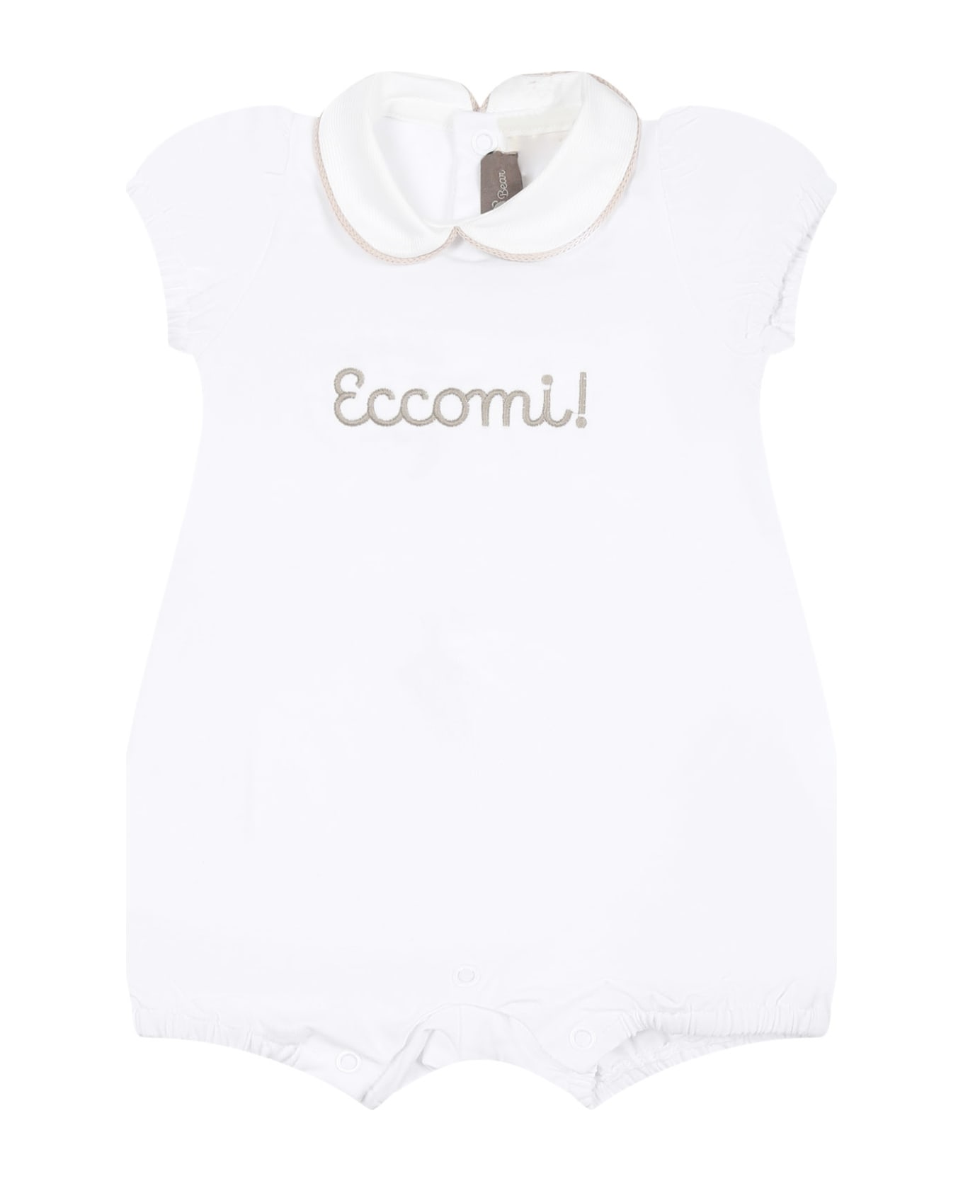 Little Bear White Romper For Babykids With Writing - White ボディスーツ＆セットアップ