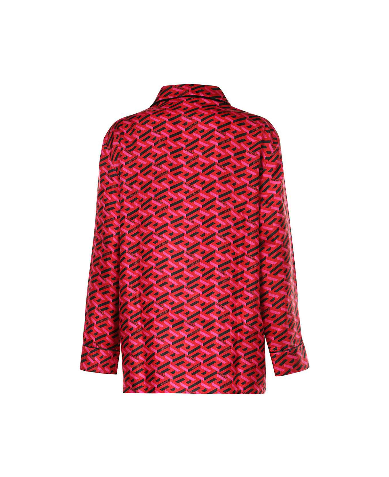 Versace Printed Silk Pajama Blouse - Fuchsia