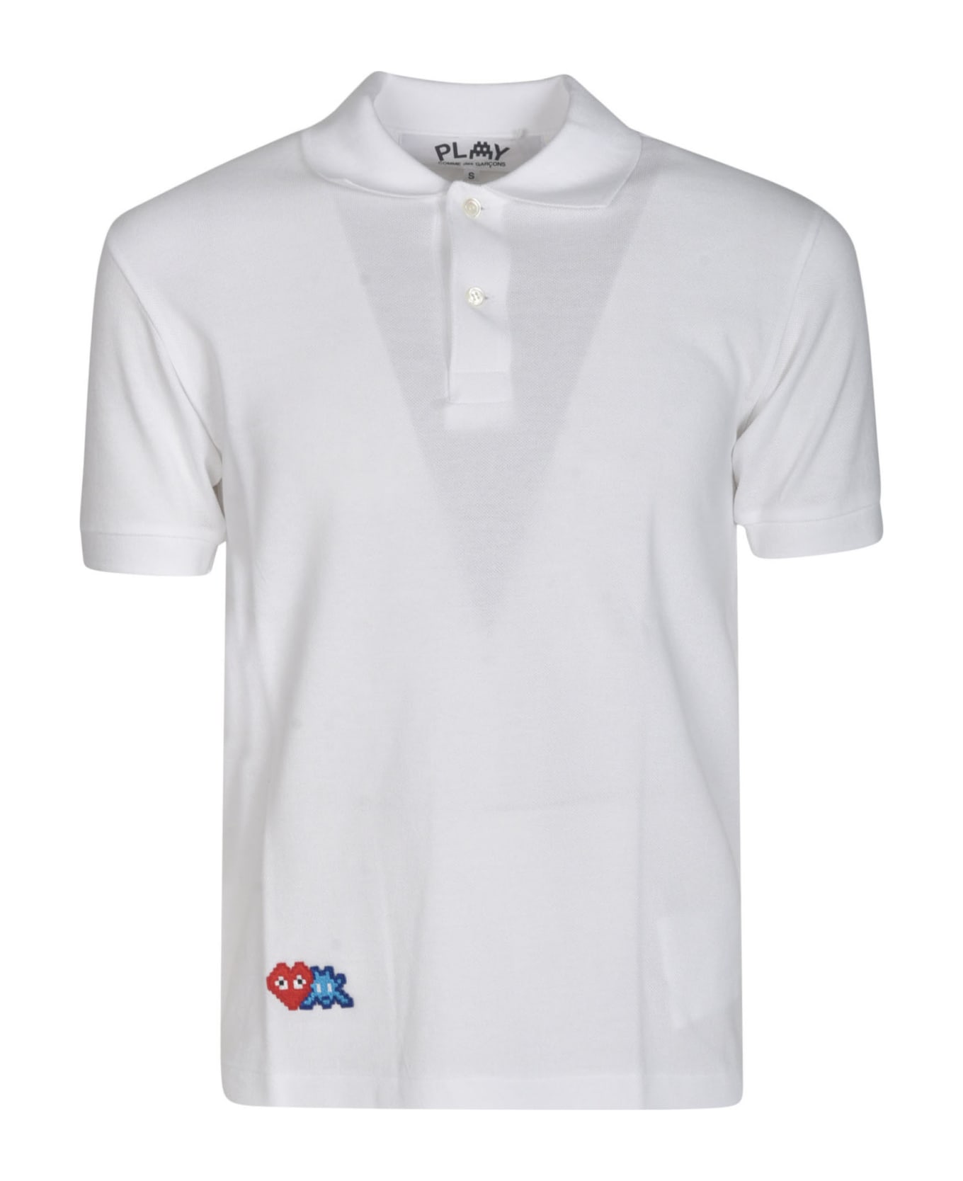 Comme des Garçons Play Logo Embroidered Regular Polo Shirt - White
