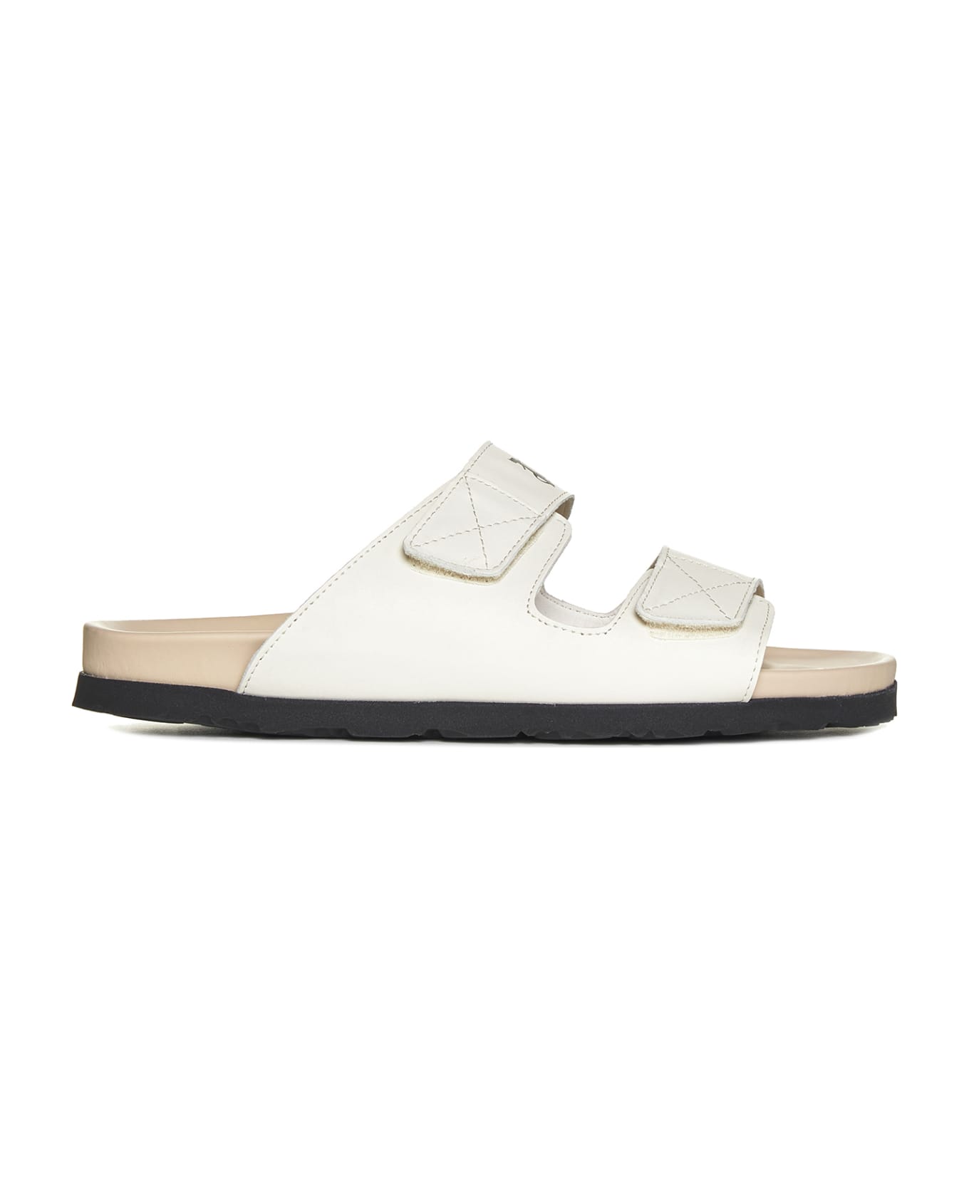 Palm Angels Leather Slides With Logo - Cream