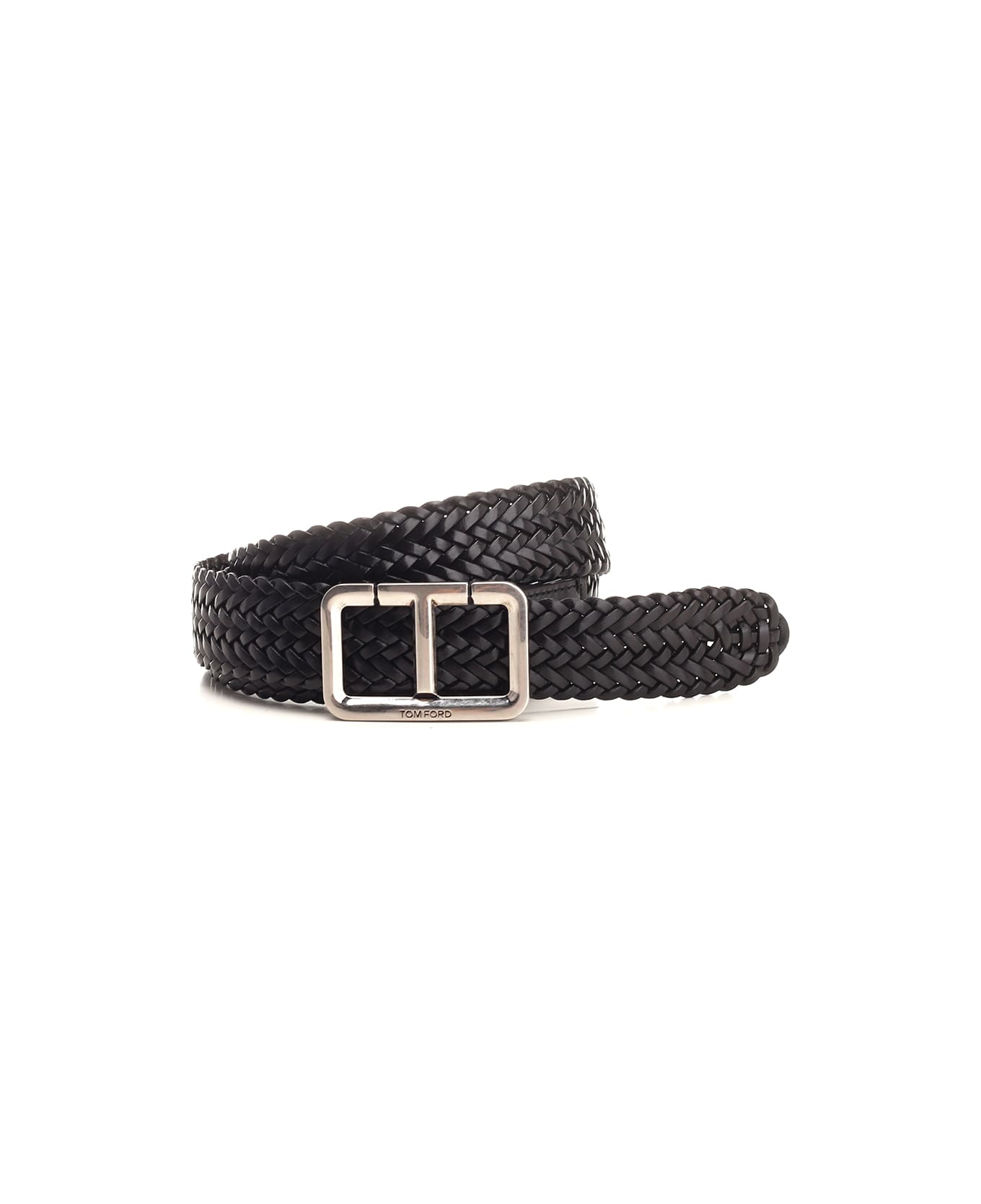 Tom Ford "t" Belt In Woven Leather - Black