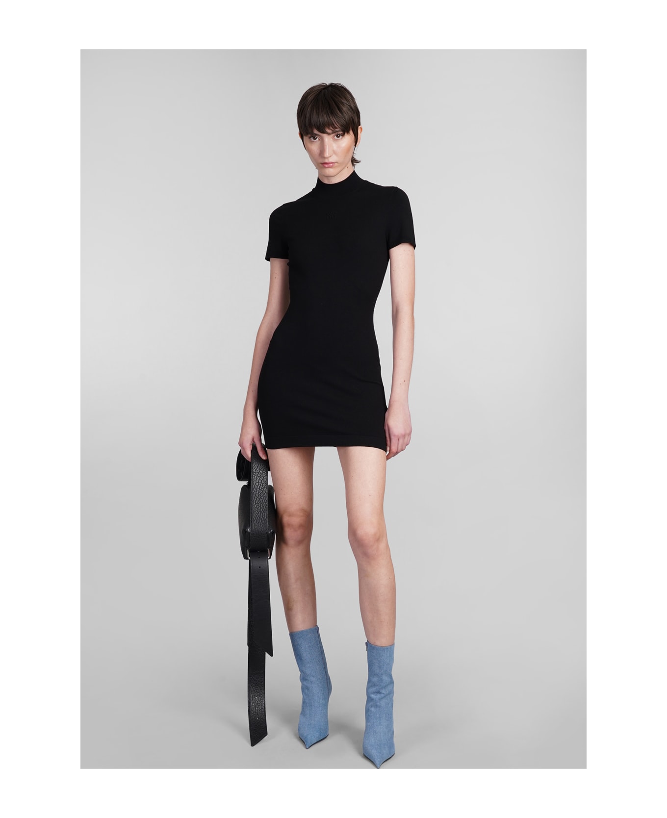 T by Alexander Wang Mock Neck T-shirt Dress - BLACK