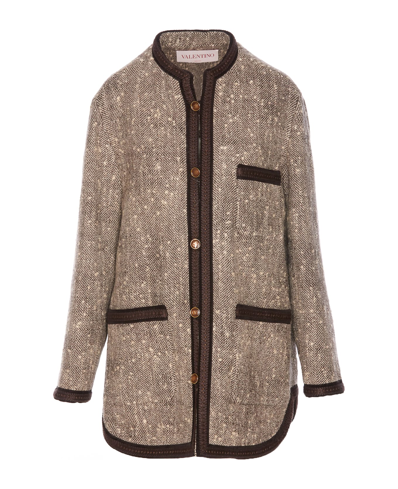 Valentino Garavani Contrasting Trim Coat - Brown