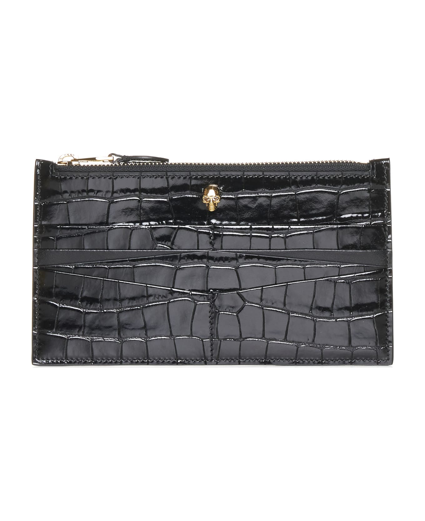 Alexander McQueen Croco Embossed Flat Zip Wallet - Black 財布