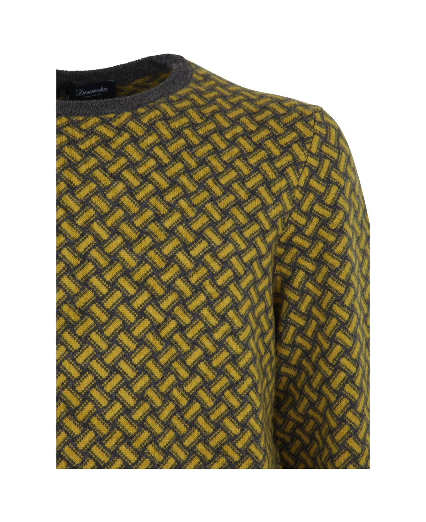 Drumohr Long Sleeve Crew Neck Sweater - Yellow Grey ニットウェア