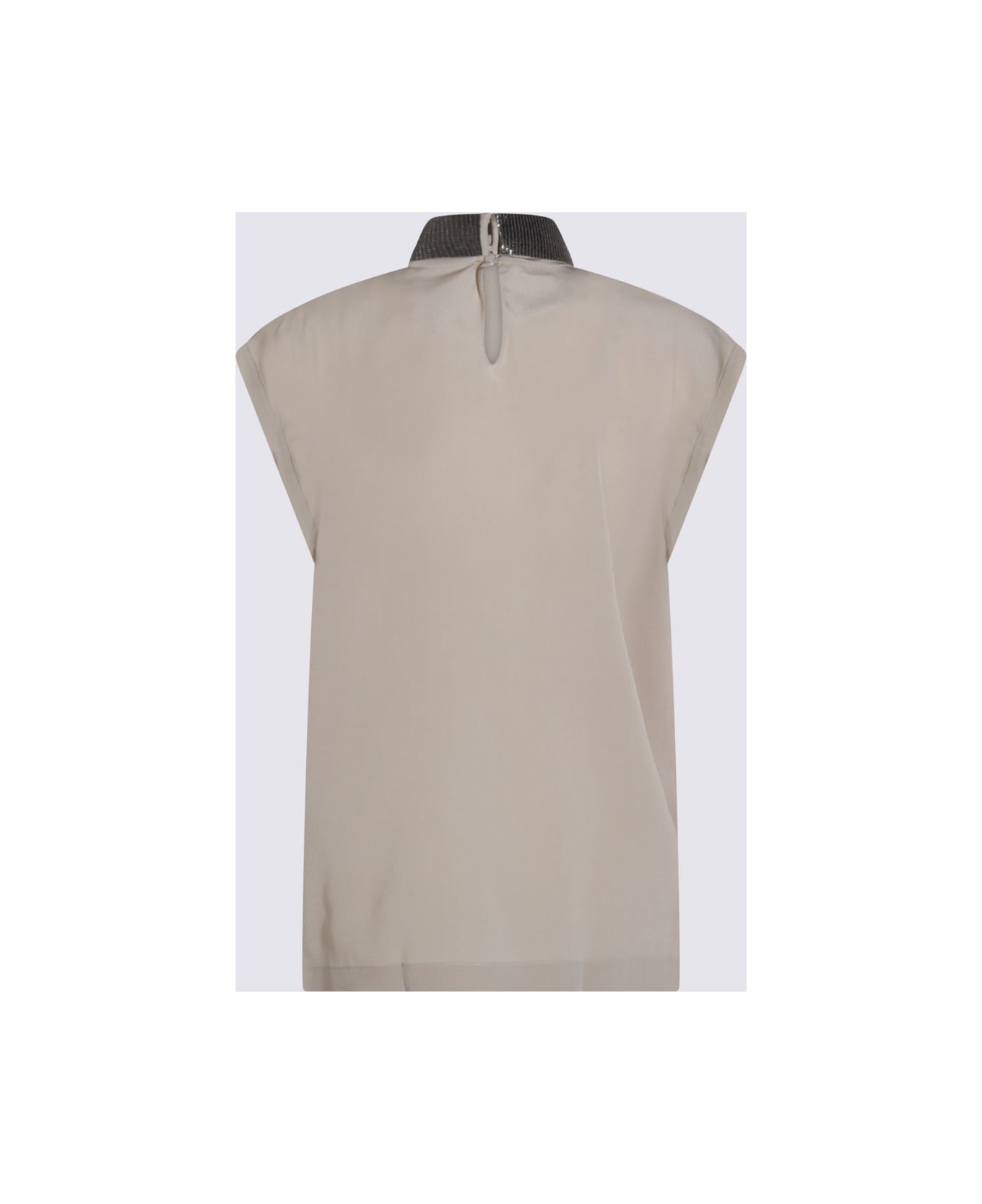 Brunello Cucinelli Beige Silk Top - SILVER BEIGE