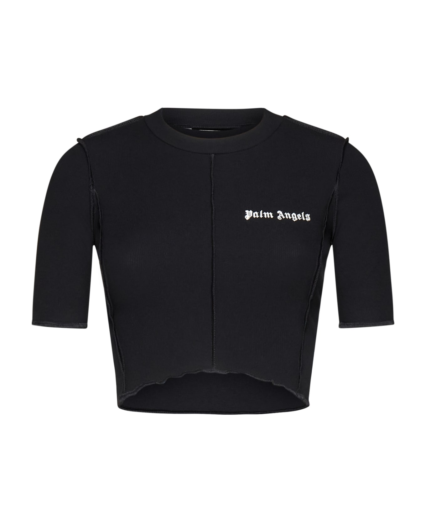 Palm Angels Logo Cropped Top - Black off white Tシャツ
