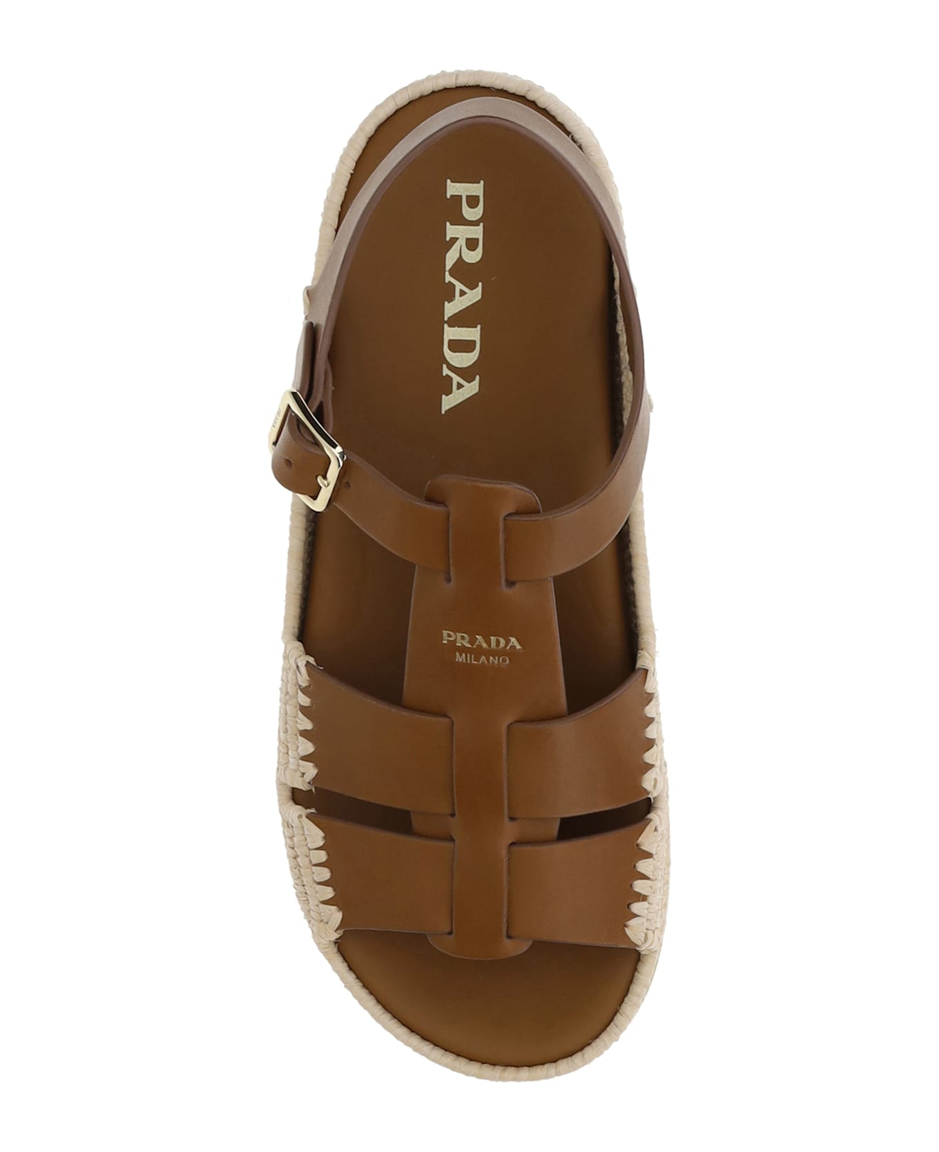Prada Leather And Raffia Sandals