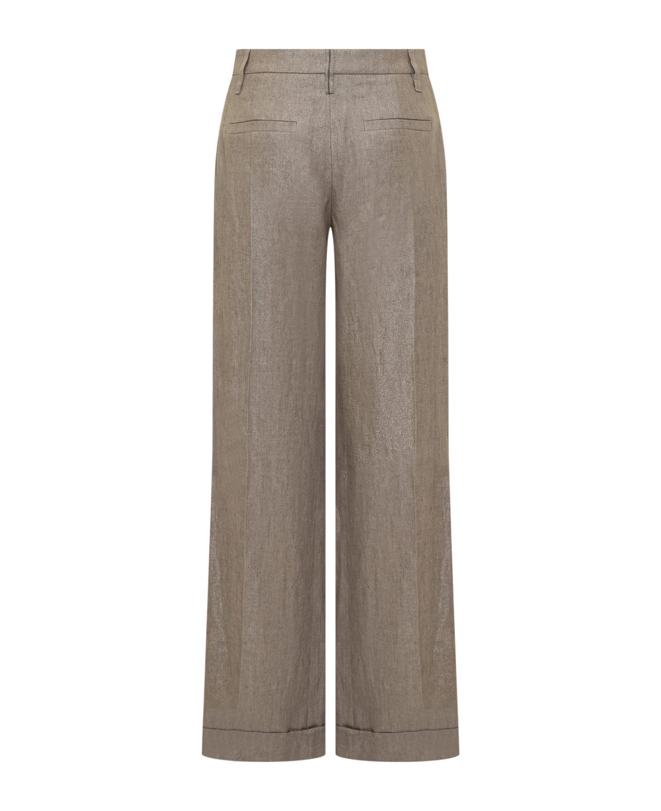 Brunello Cucinelli Loose Flared Trousers In Sparkling Twill Linen With Monile - Beige ボトムス