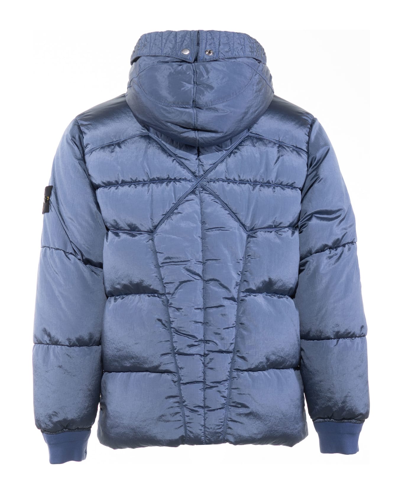 Stone Island Down Jacket With Logo On The Sleeve - DARK BLUE