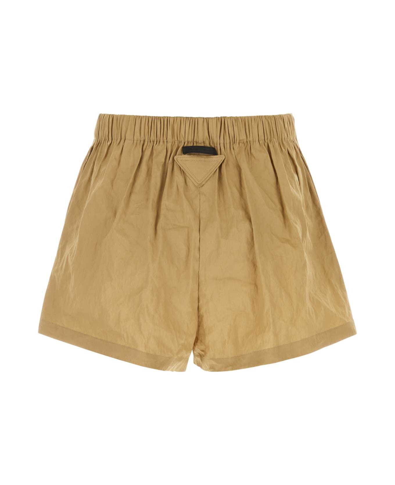 Prada Camel Stretch Cotton Blend Shorts - KAKI
