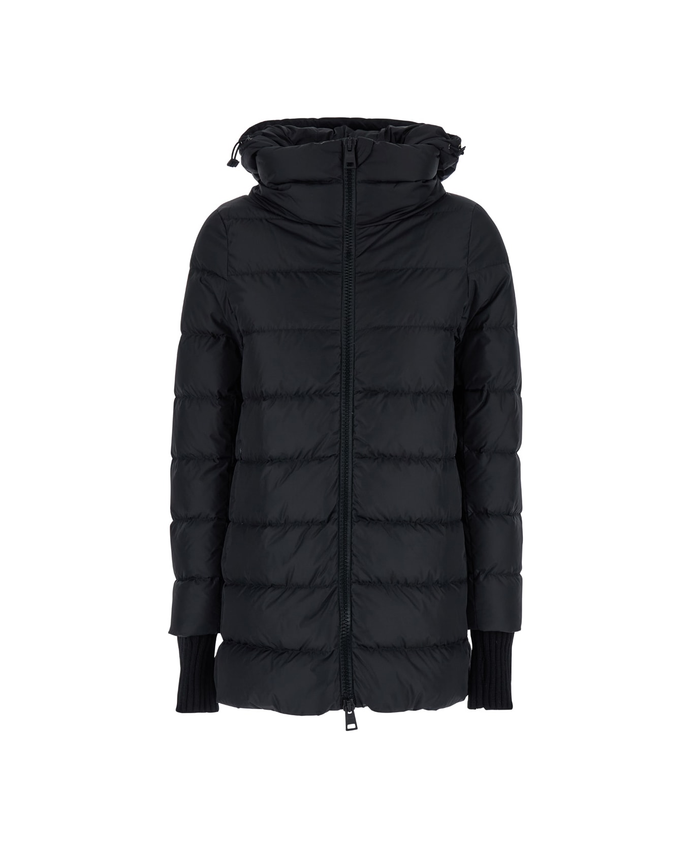 Herno Long Black Down Jacket With Hood In Nylon Woman - BLACK