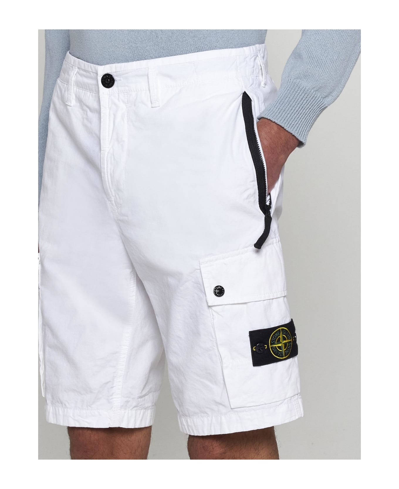 Stone Island Bermuda Shorts In Cotton Canvas L11wa - BIANCO