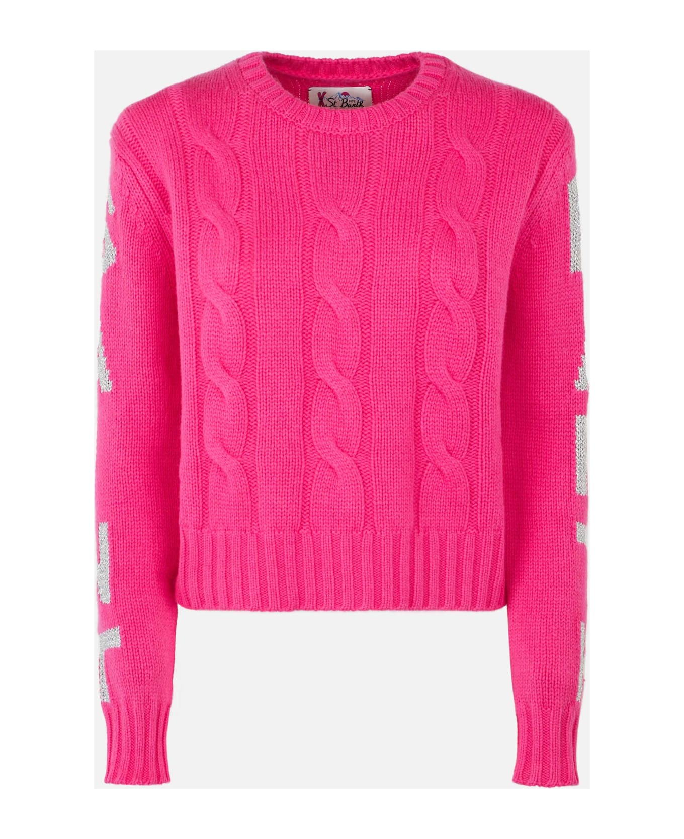 MC2 Saint Barth Woman Crewneck Braided Sweater With Saint Barth Lurex Jacquard - PINK