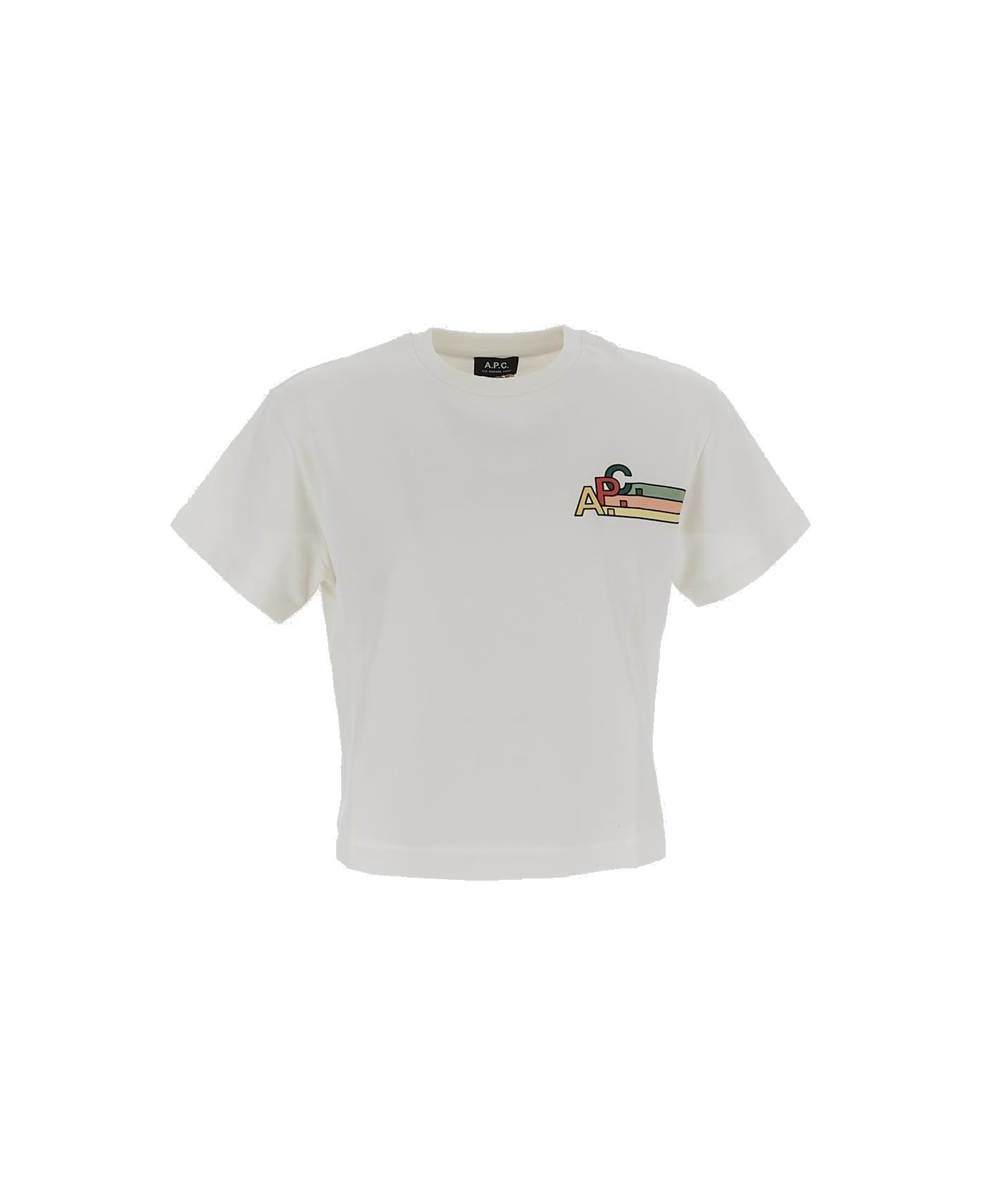 A.P.C. Logo Embroidered Crewneck T-shirt - CHALK Tシャツ