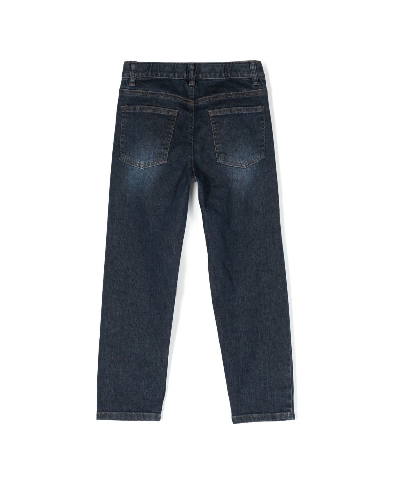 Il Gufo Blue Five-pocket Jeans With Logo Patch In Cotton Denim Boy - Blu