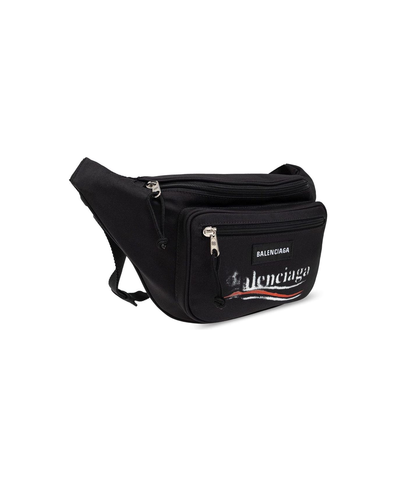 Balenciaga Logo Embroidered Explorer Belt Bag - BLACK