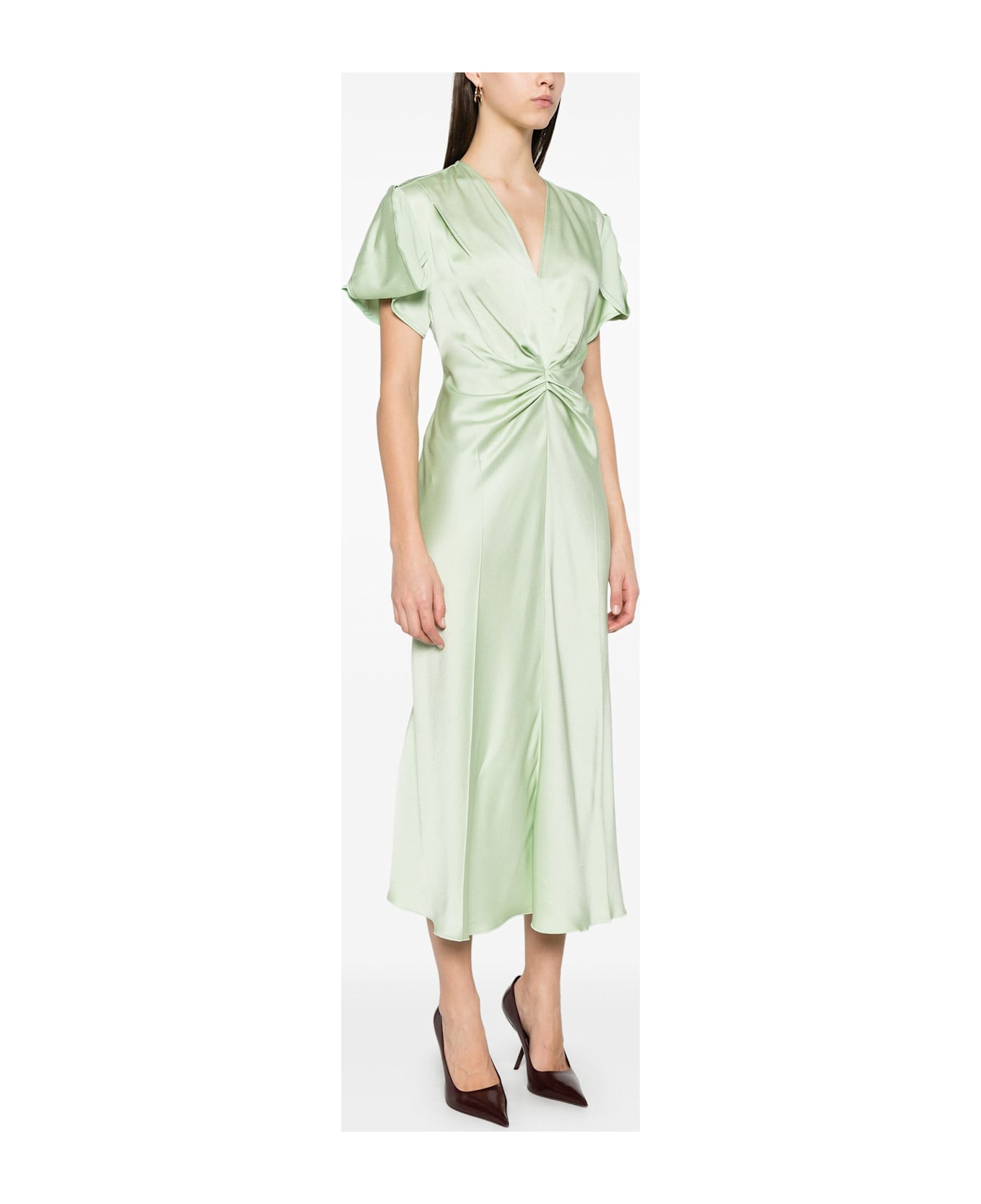 Victoria Beckham Gathered V Neck Midi Dress - Jade