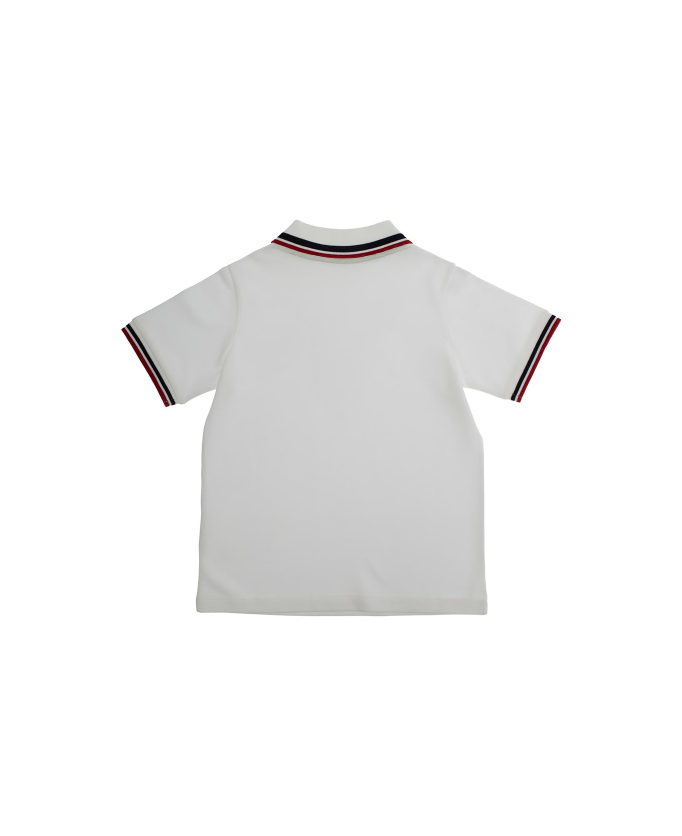 Moncler White Polo With Lettering Logo On The Collar And Logo Patch On The Chest In Cotton Boy - White