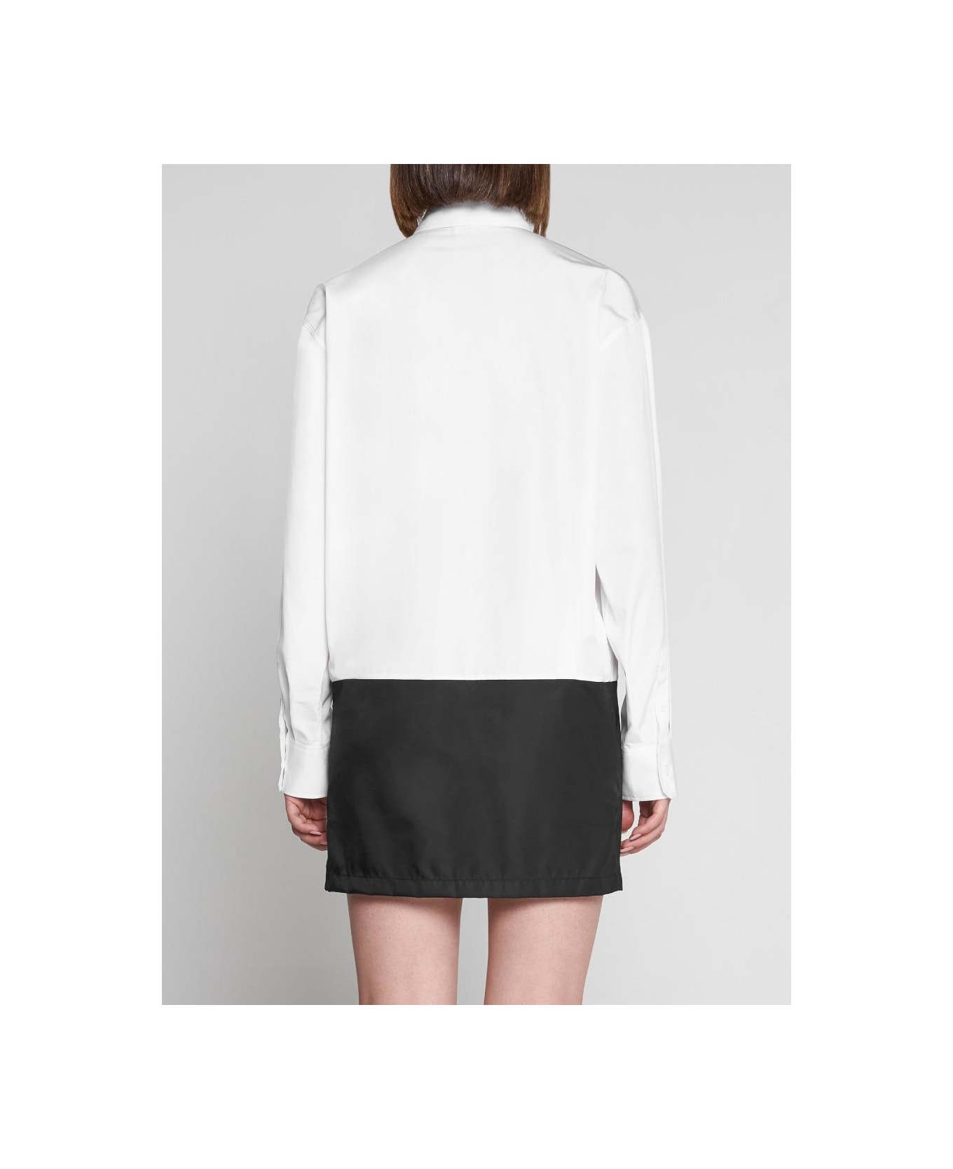 Prada Cotton And Re-nylon Shirt Dress - Bianco/Nero