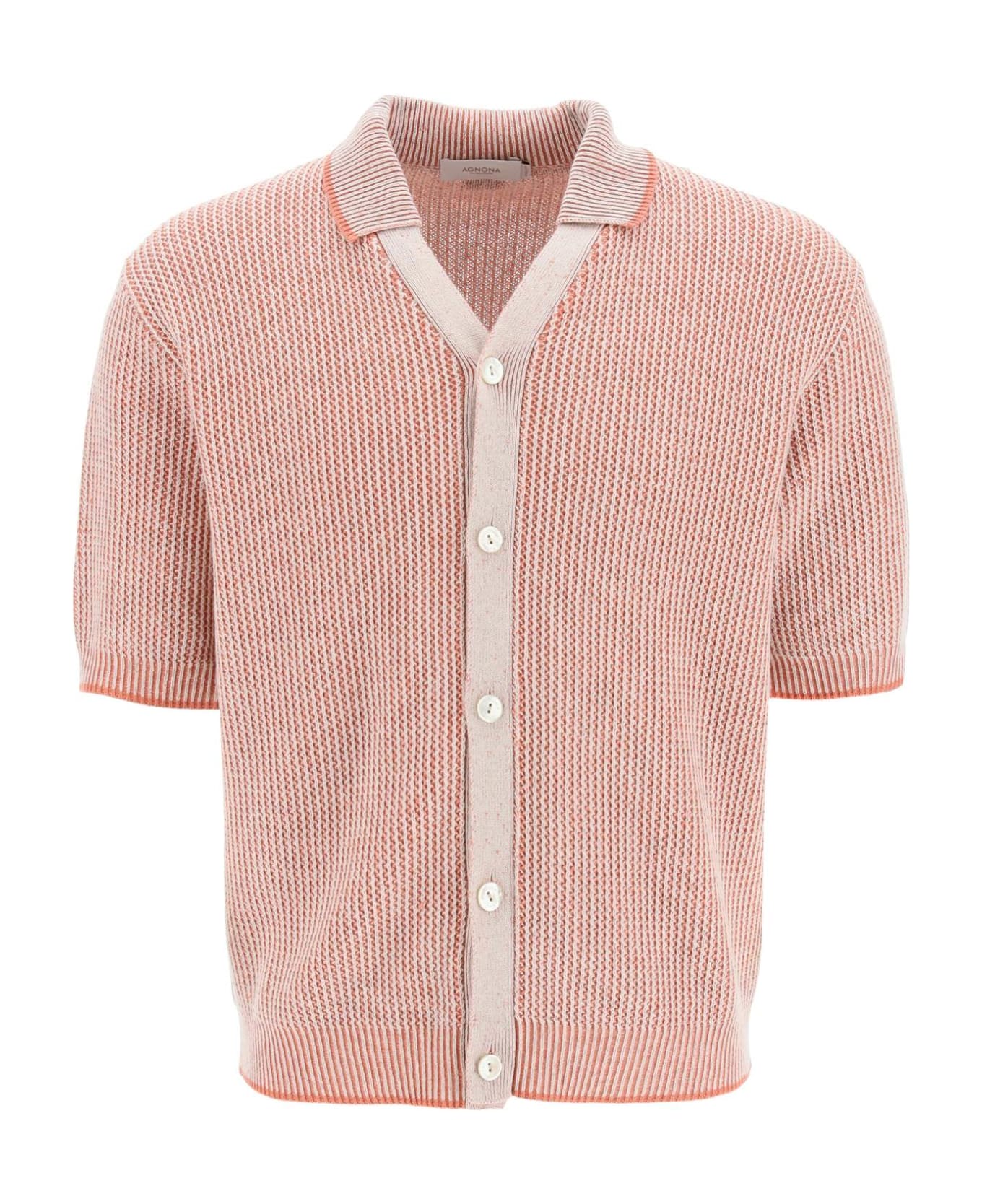 Agnona Short-sleeved Cotton Cachemire And Linen Cardigan - CORAL (White)