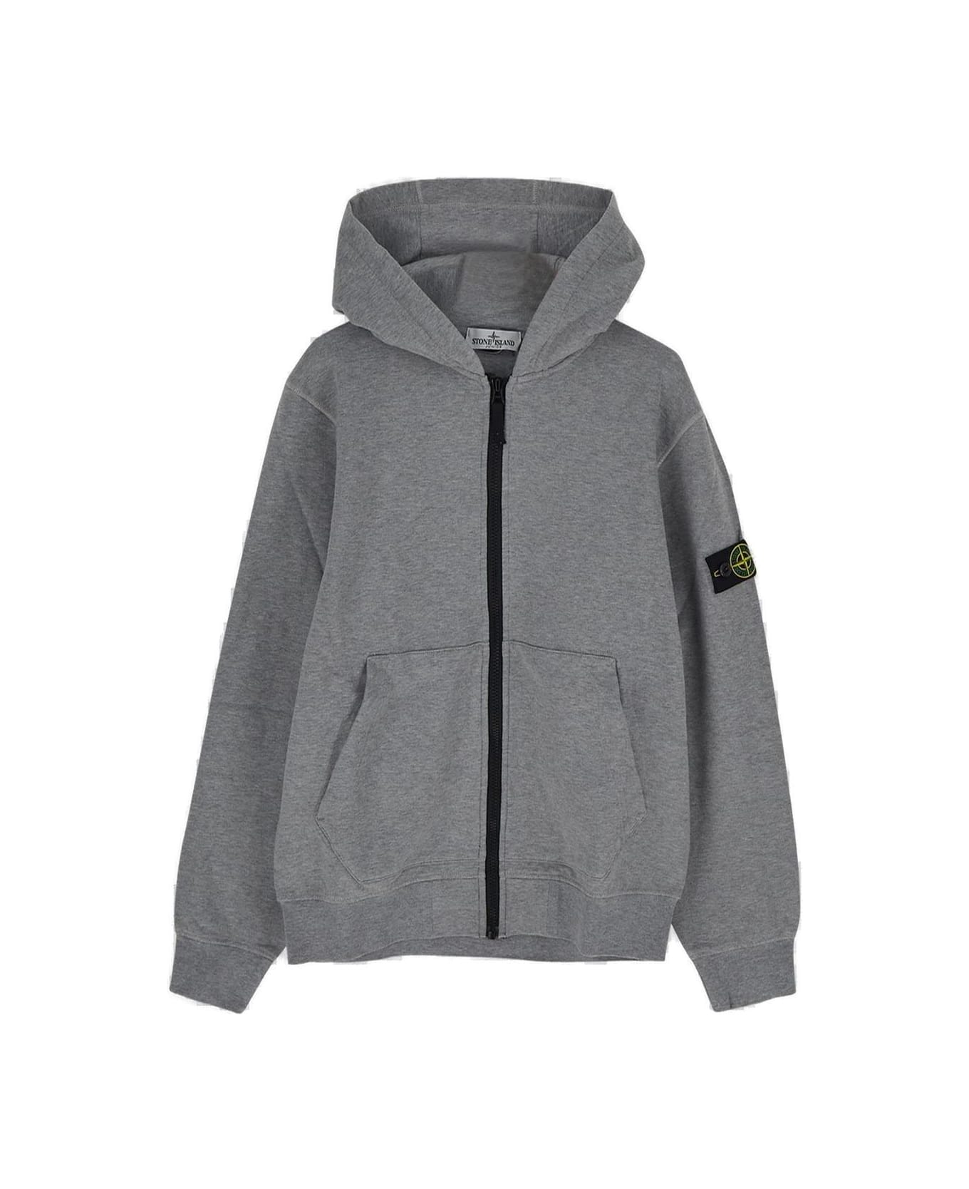 Stone Island Junior Compass-patch Zip-up Hooded Jacket