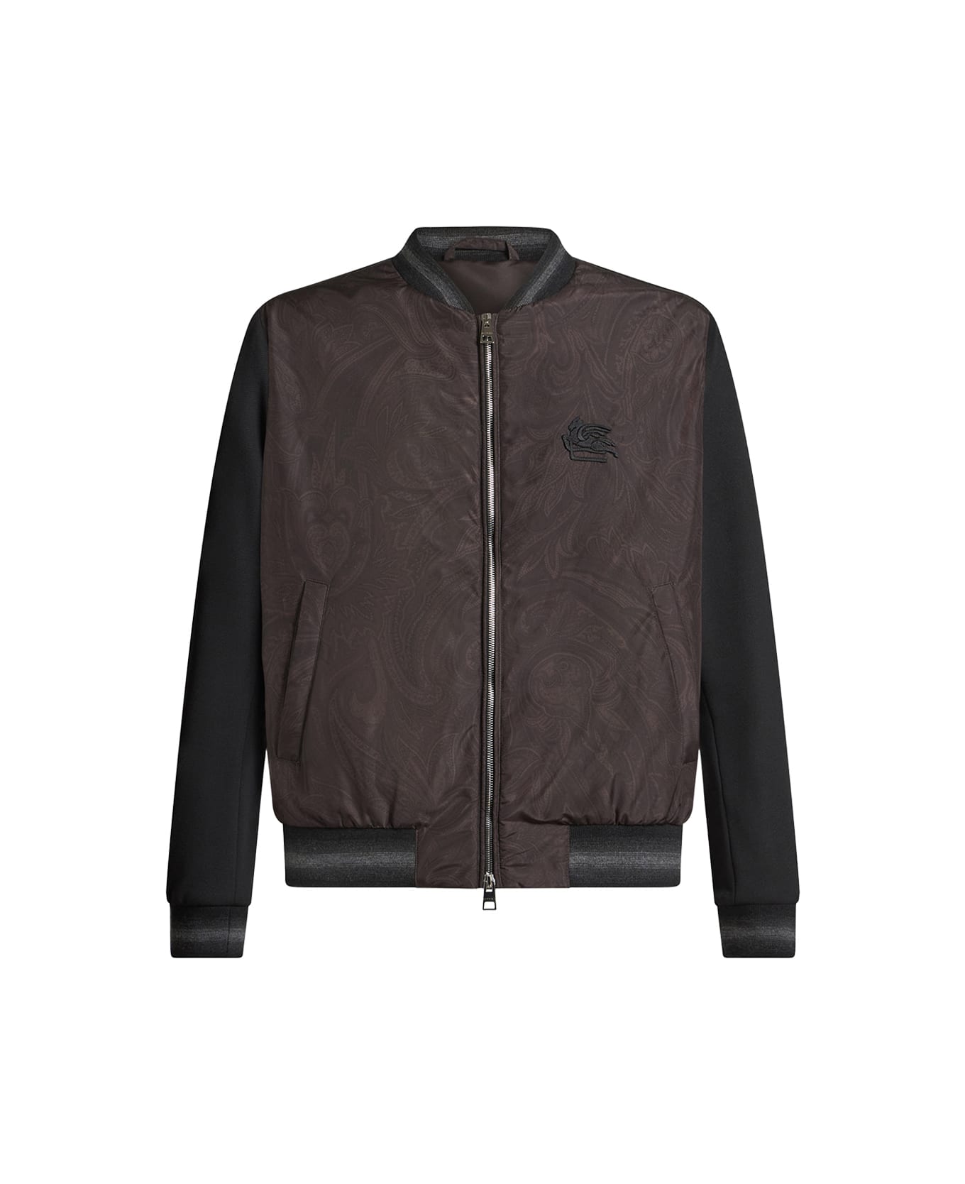 Etro Black Paisley Bomber Jacket With Logo - Black