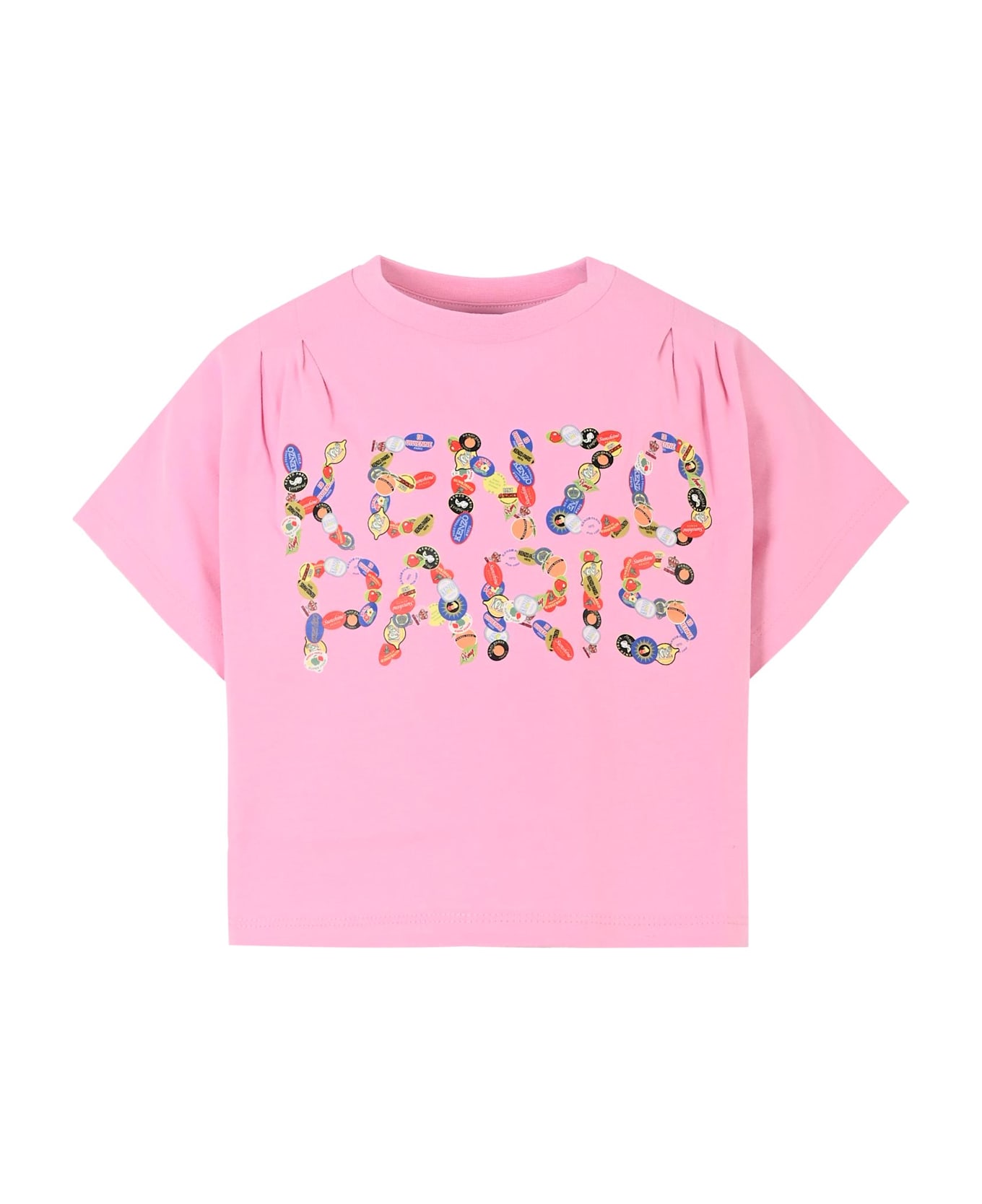 Kenzo Kids Pink Crop T-shirt For Girl With Logo - Pink