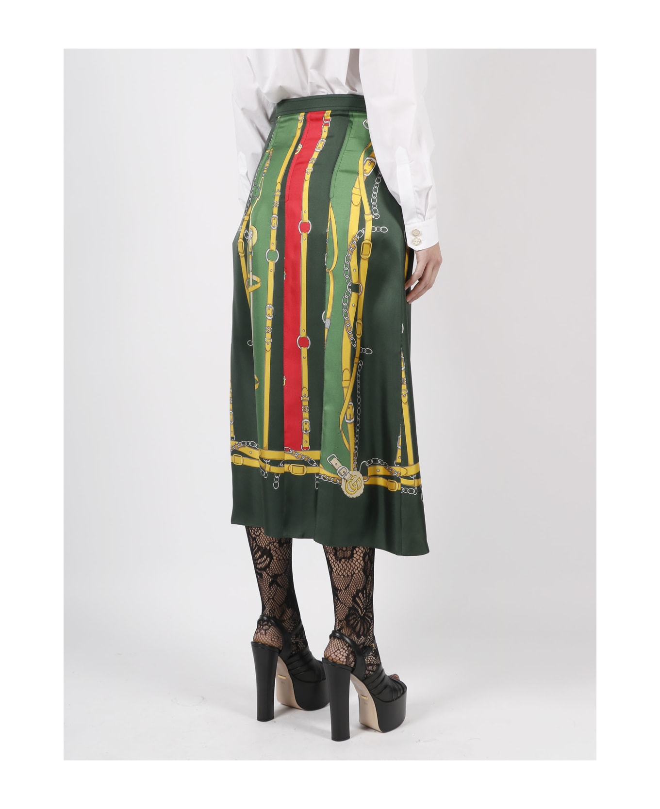 Gucci Harness And Double G Silk Skirt - Green