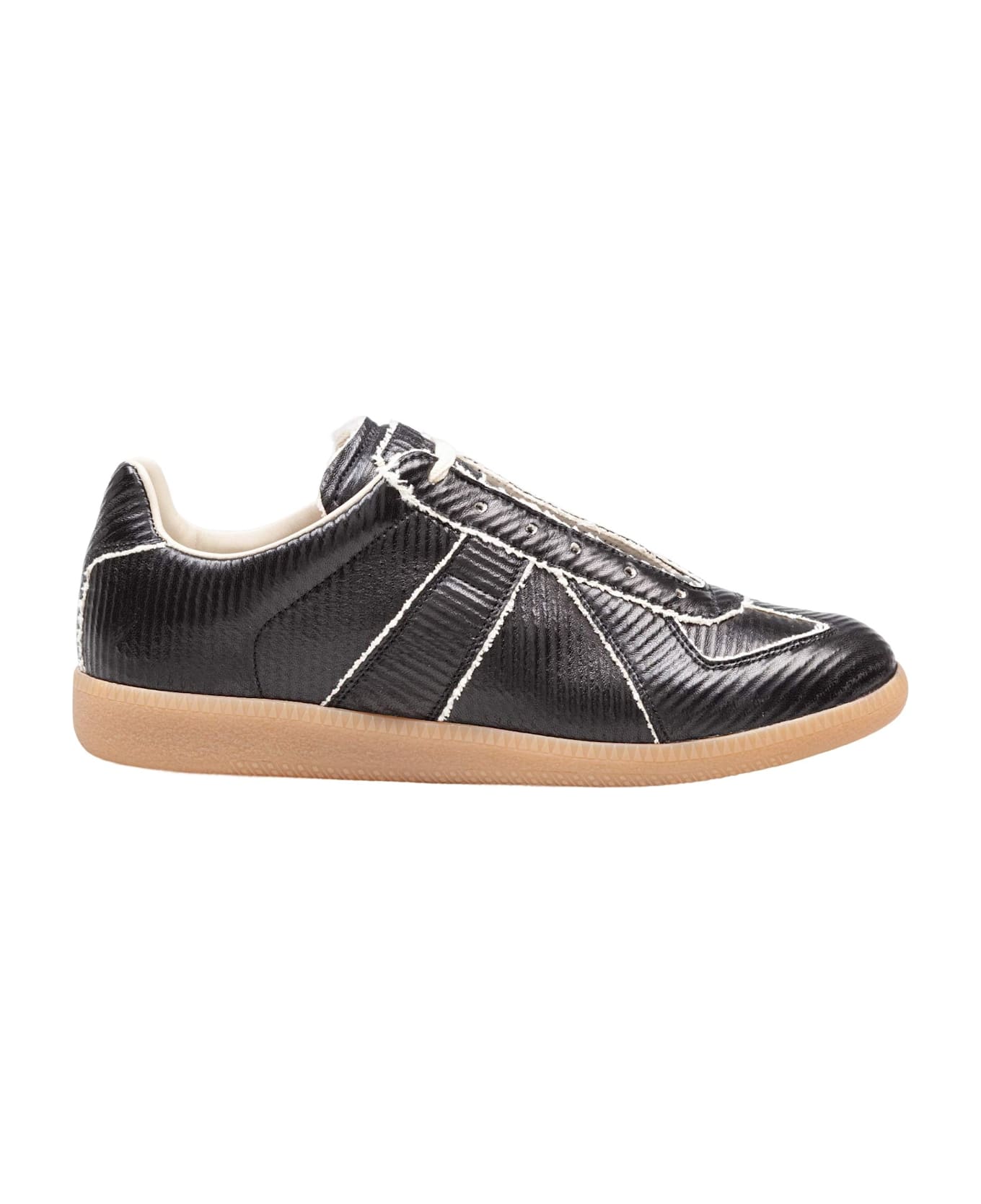 Maison Margiela Replica Sneakers In Shiny Leather With Cotton Inserts - Black