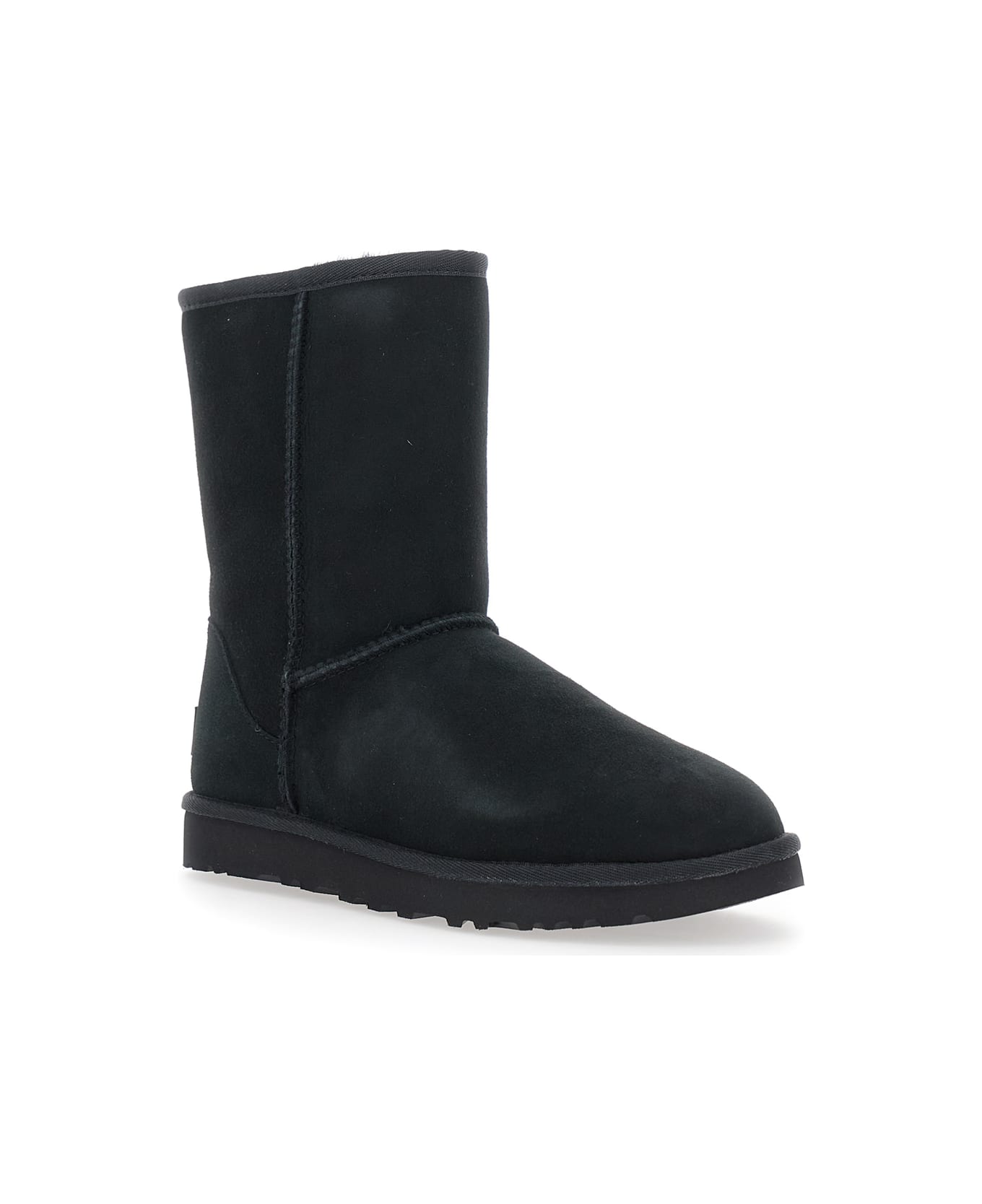 UGG 'classic Short' Black Boots With Logo Patch On The Rear And Shearling Lining In Suede Woman - Black