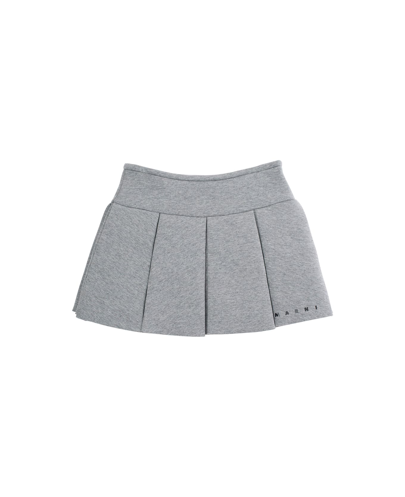 Marni Grey Pleated Skirt With Logo On Front In Cotton Girl - Grey