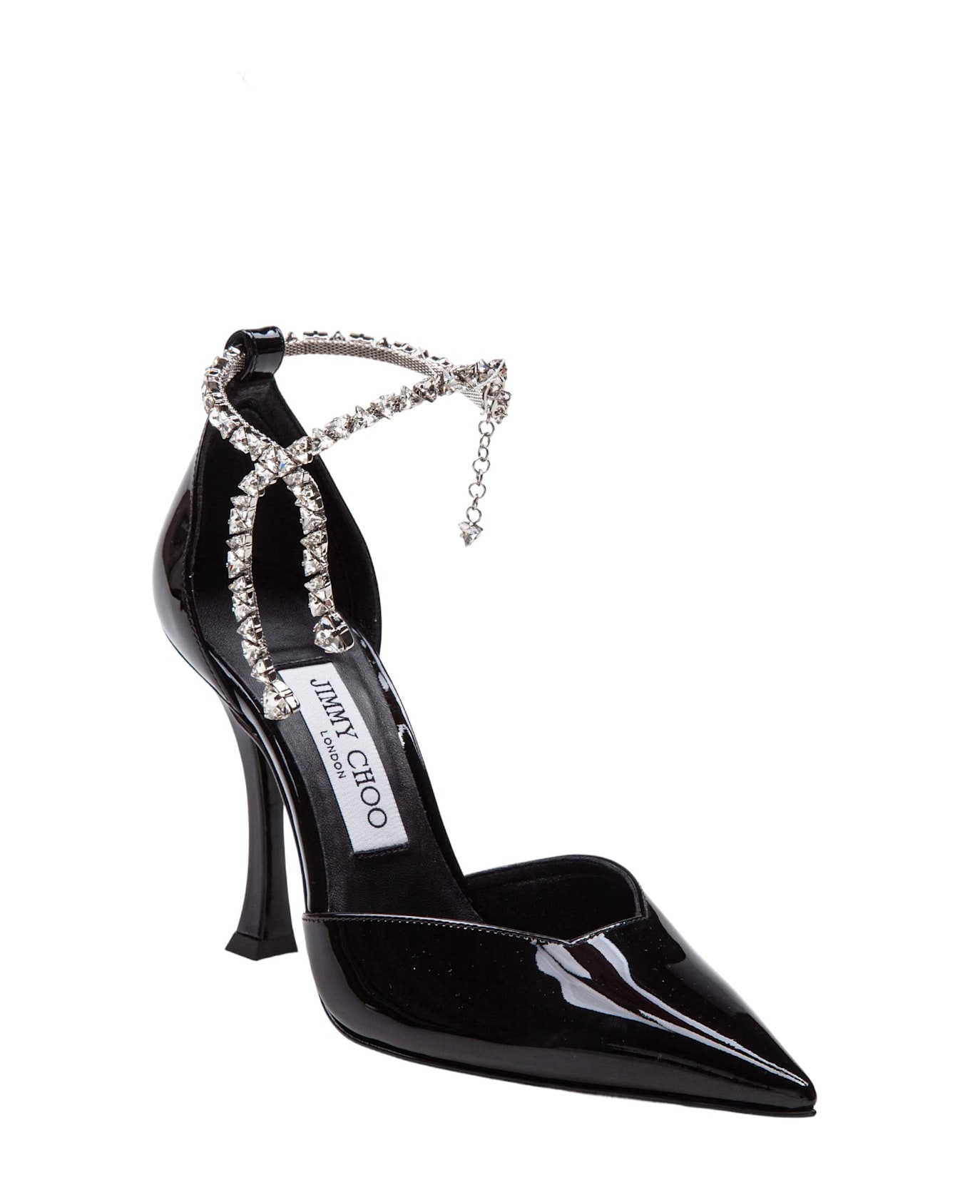 Jimmy Choo Stevie 100 Patent Leather Sandal With Crystal Anklet - Black