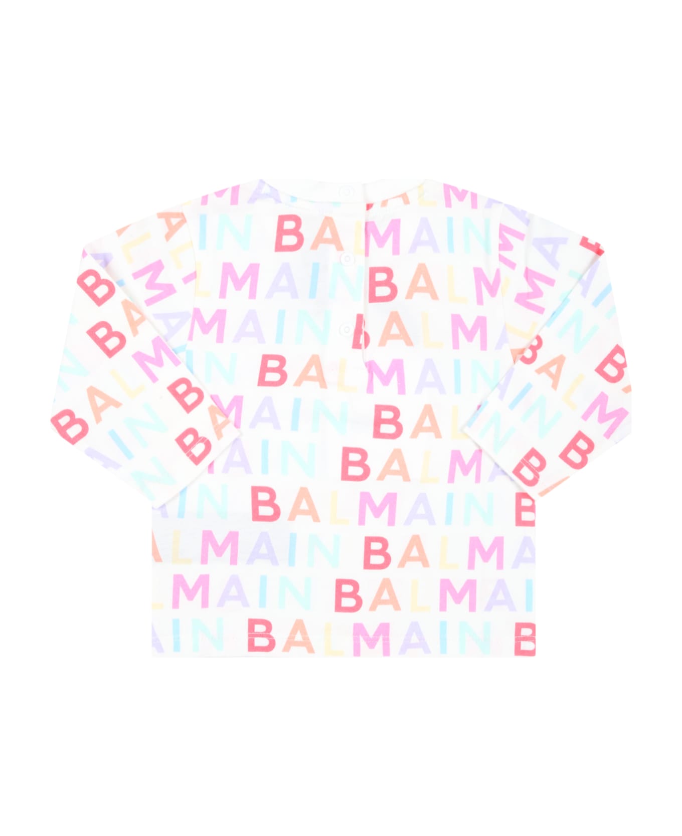 Balmain White T-shirt For Babies With Logo - Multicolor