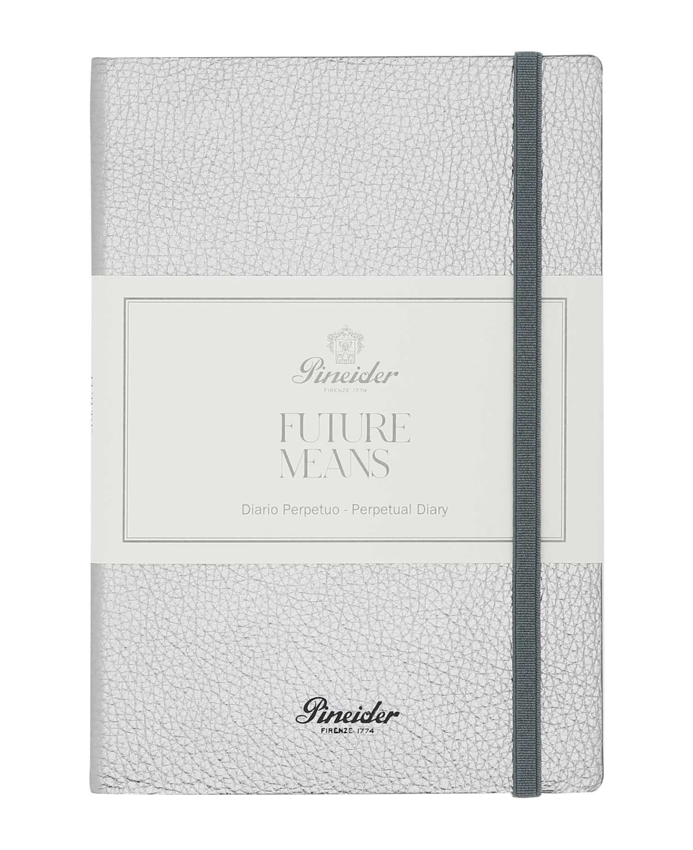 Pineider Silver Leather Future Means Diary - RUTHENIUM