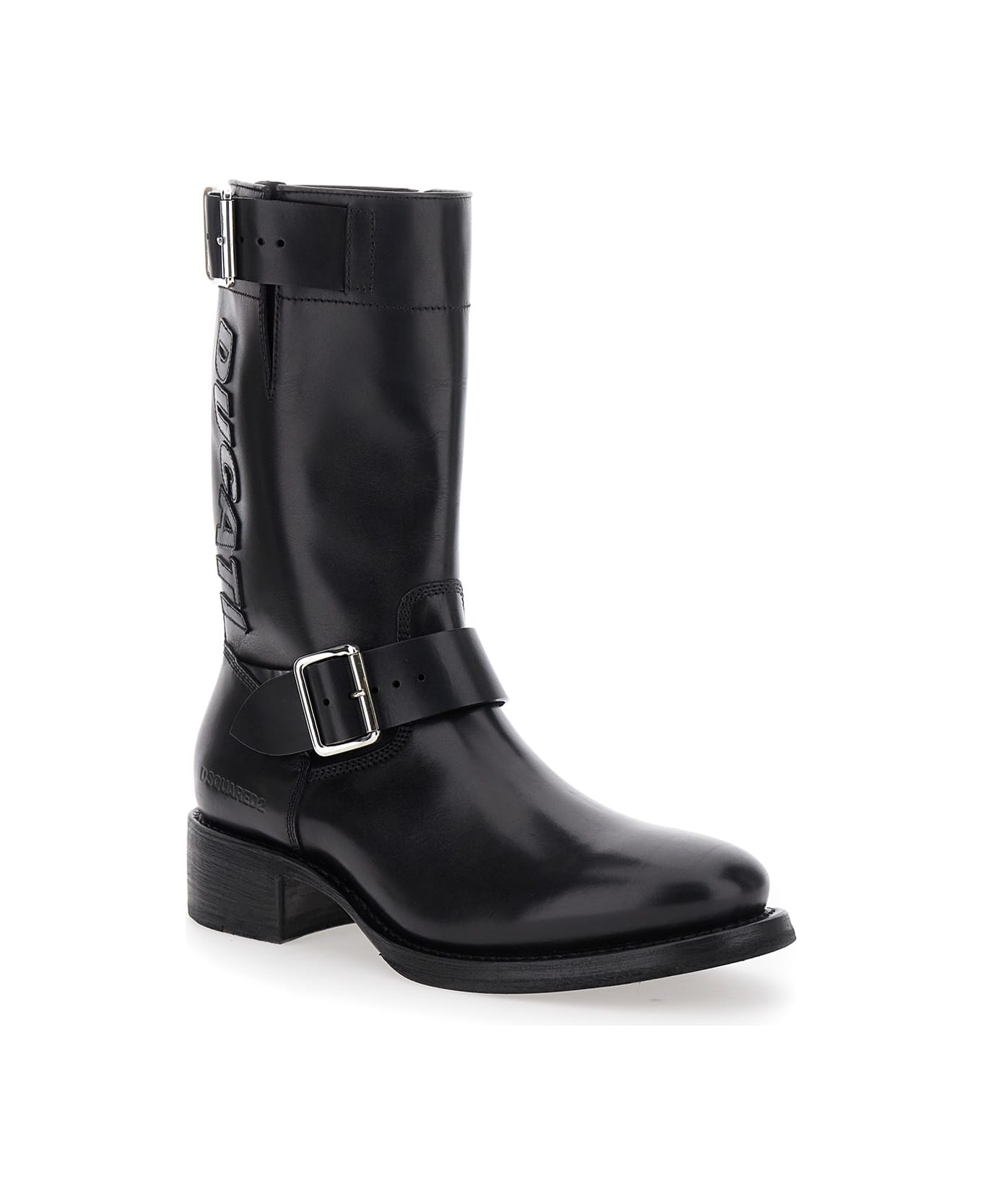 Dsquared2 
ducati X D2
 Black Ankle Boots With Side Zip Closure And Maxi Logo Lettering On The Side In Leather Man - Black ブーツ