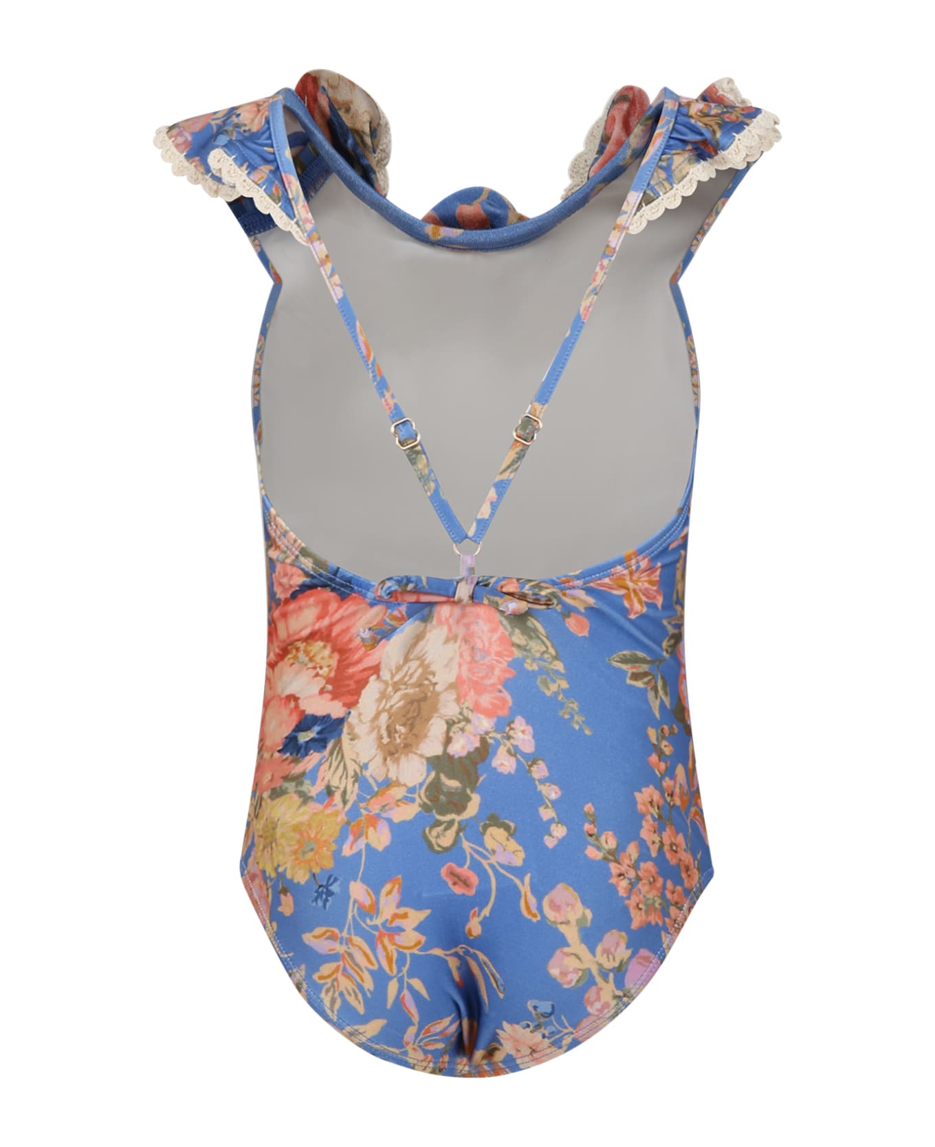 Zimmermann One-piece Blue Swimsuit For Girl With Floral Print - Light Blue