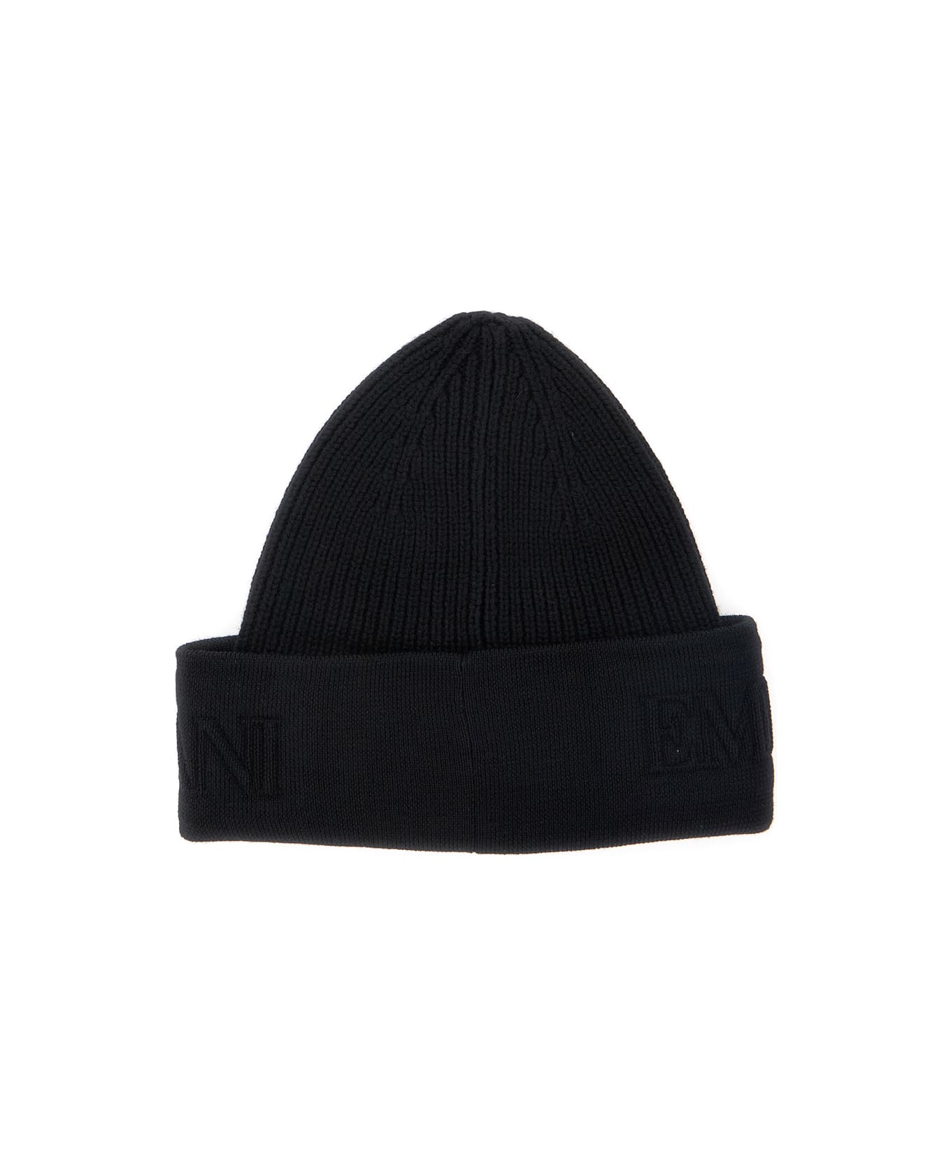 Emporio Armani Black Beanie With Maxi Logo Embroidery On The Front In Wool Man - Black