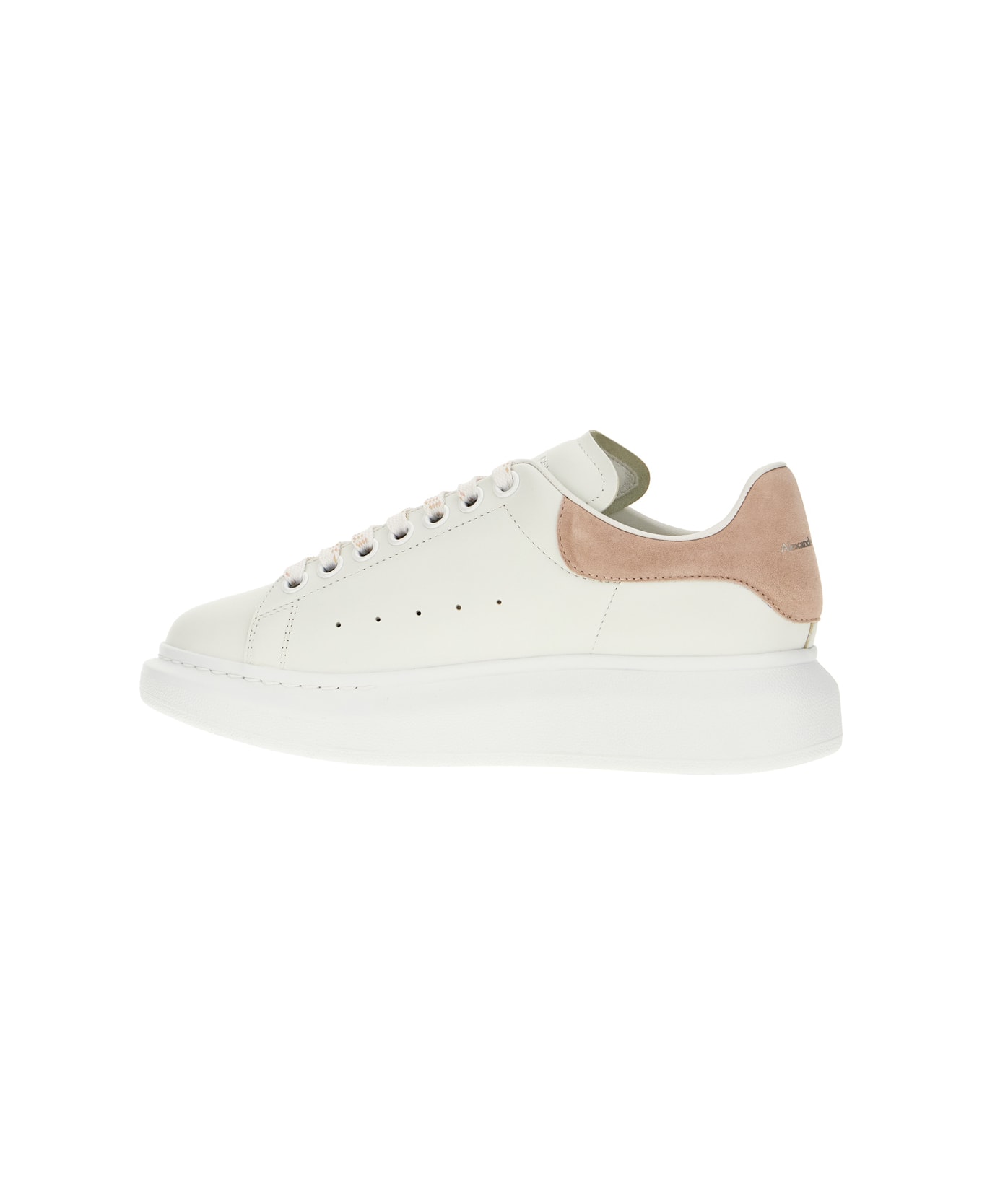 Alexander McQueen White Leather Sneakers With Pink Suede Heel - WHITE PATCHOULI