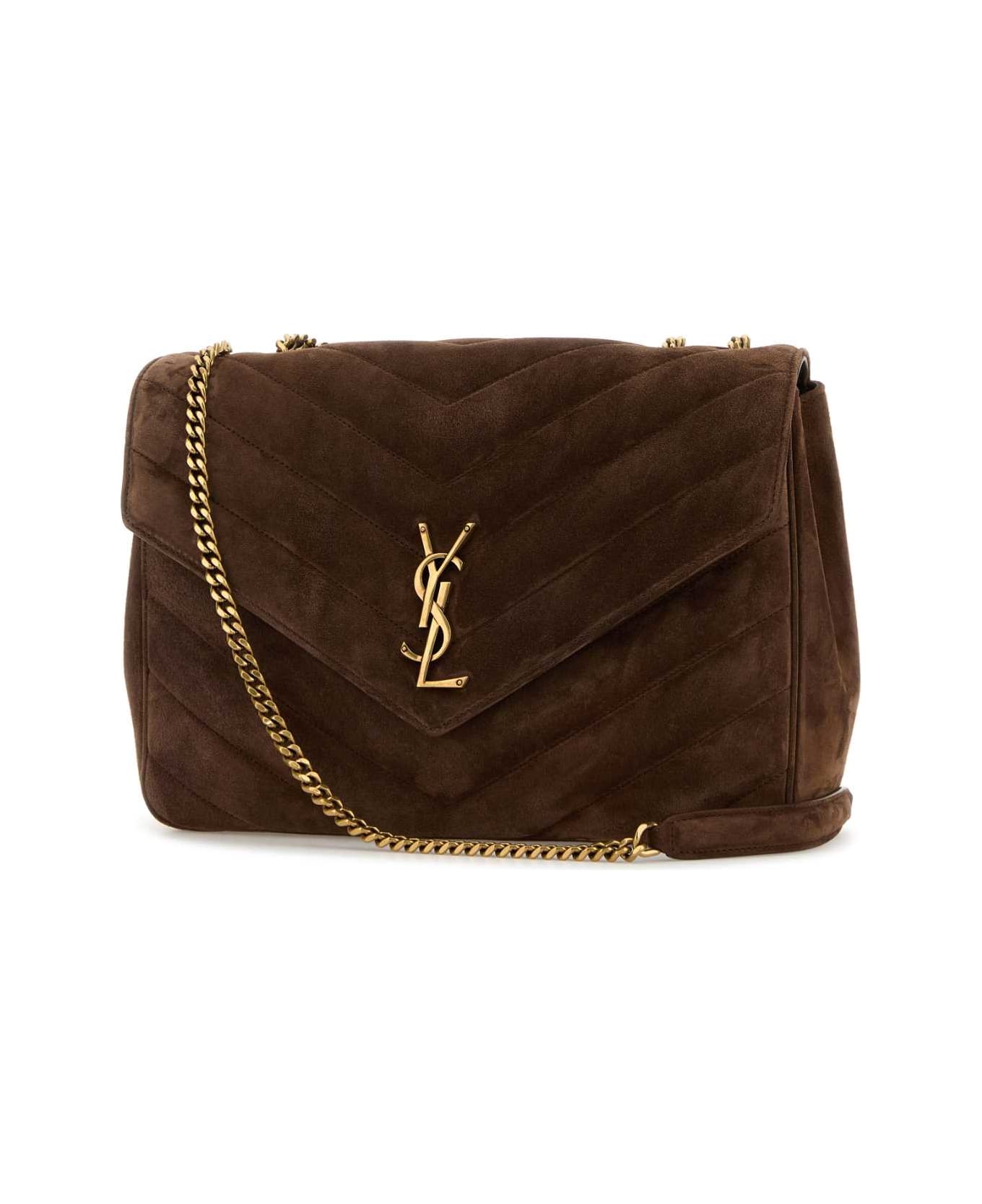 Saint Laurent Brown Suede Large Lou Lou Shoulder Bag - BARKBROWN