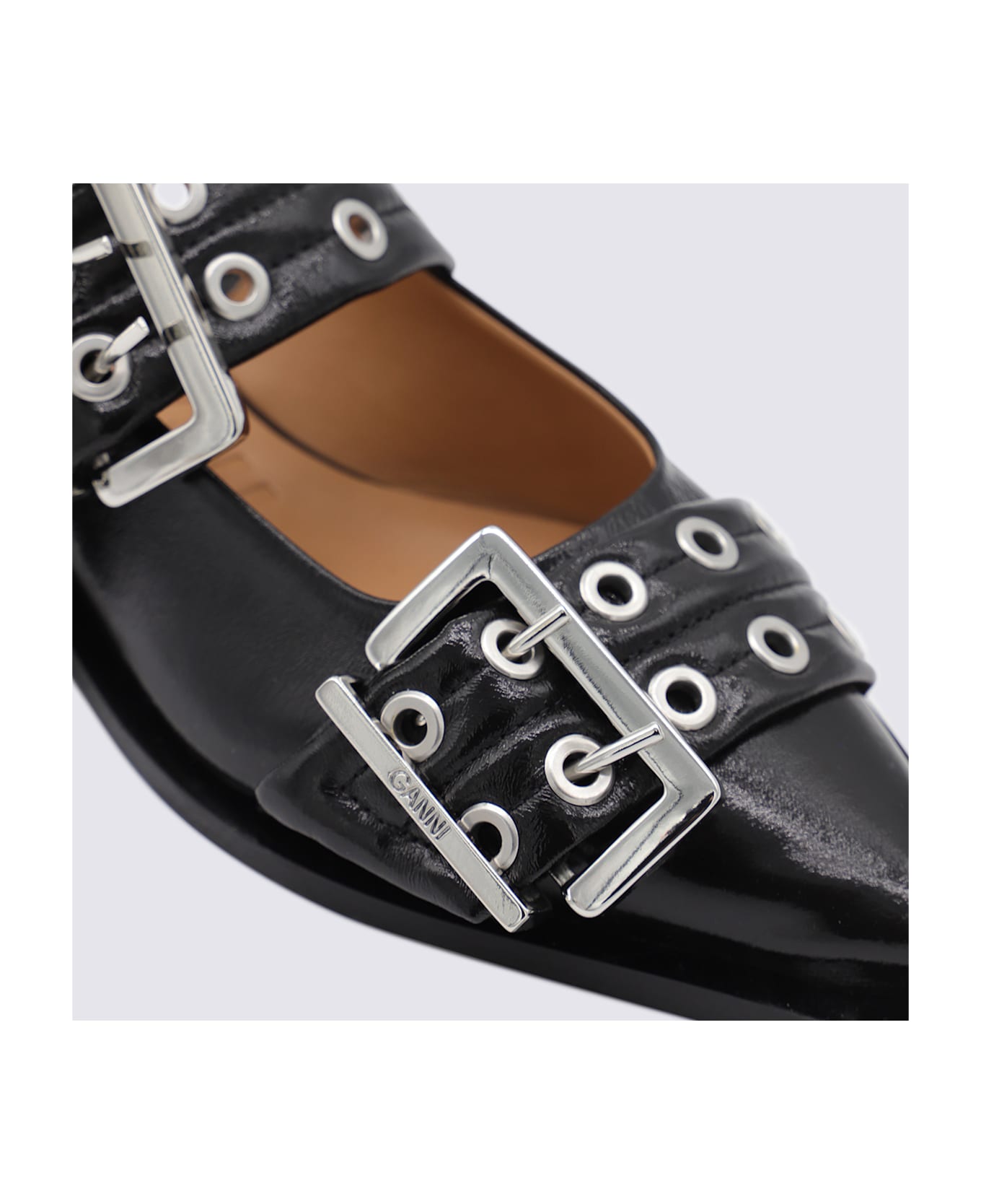 Ganni Black Leather Flats - Black