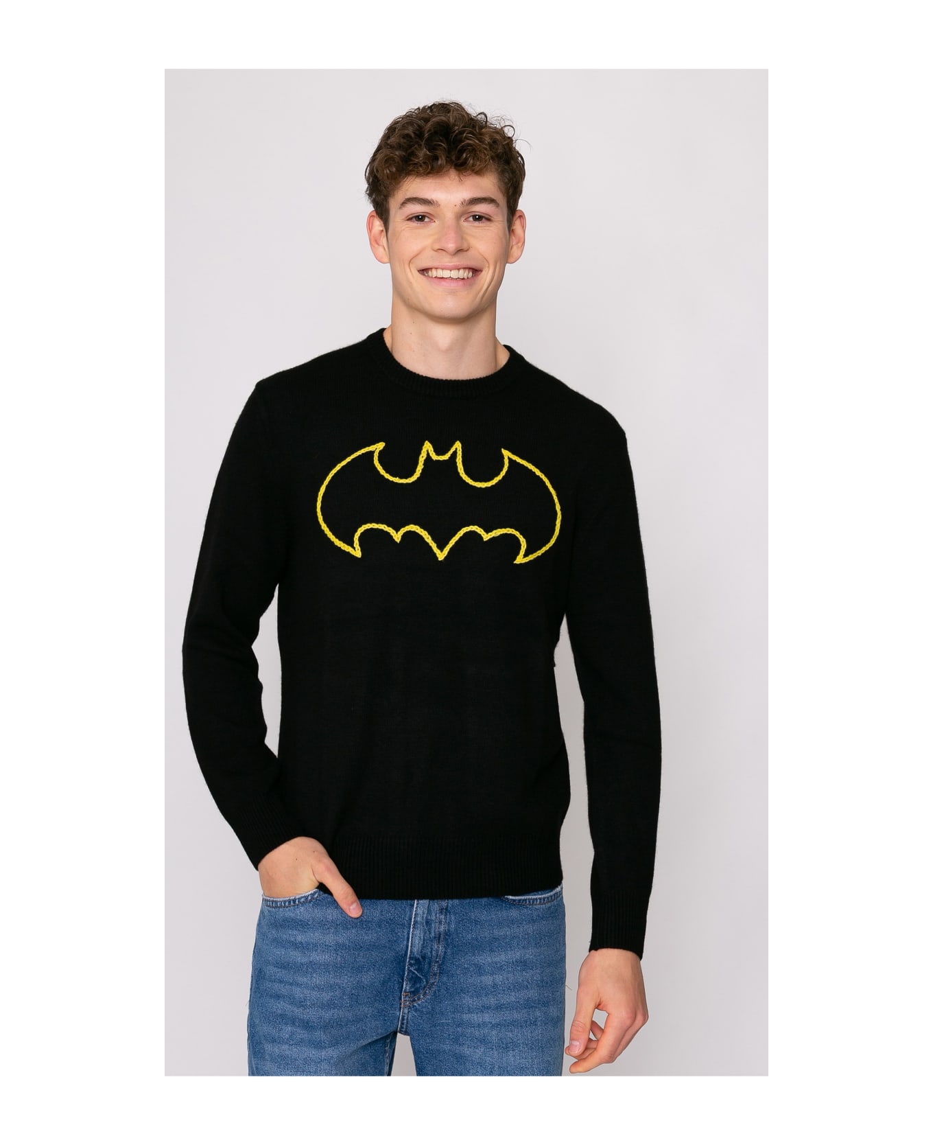 MC2 Saint Barth Man Black Sweater Batman Logo | Warner Bros. Special Edition - BLACK