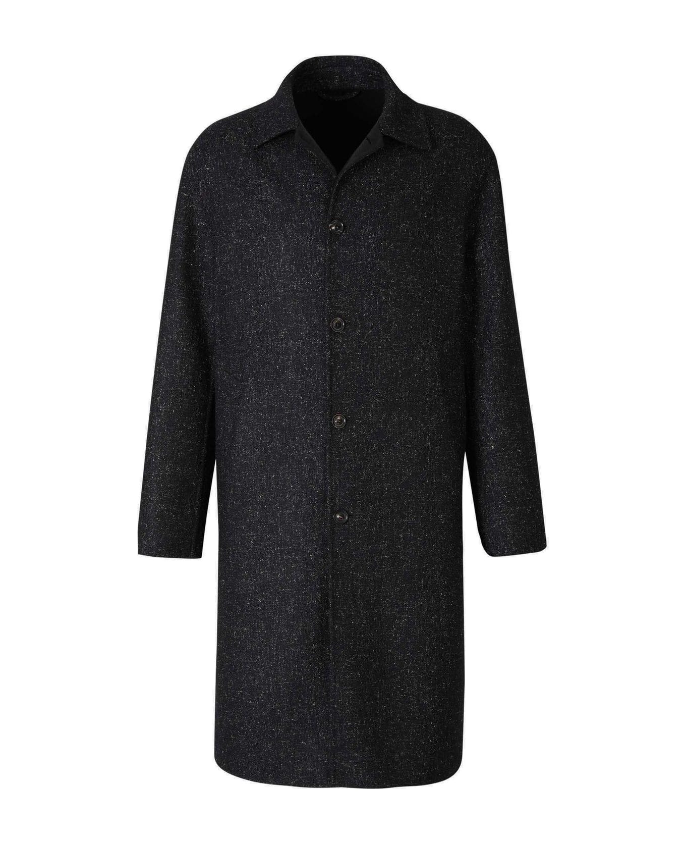 Lardini Single-breasted Knitted Coat - BLACK