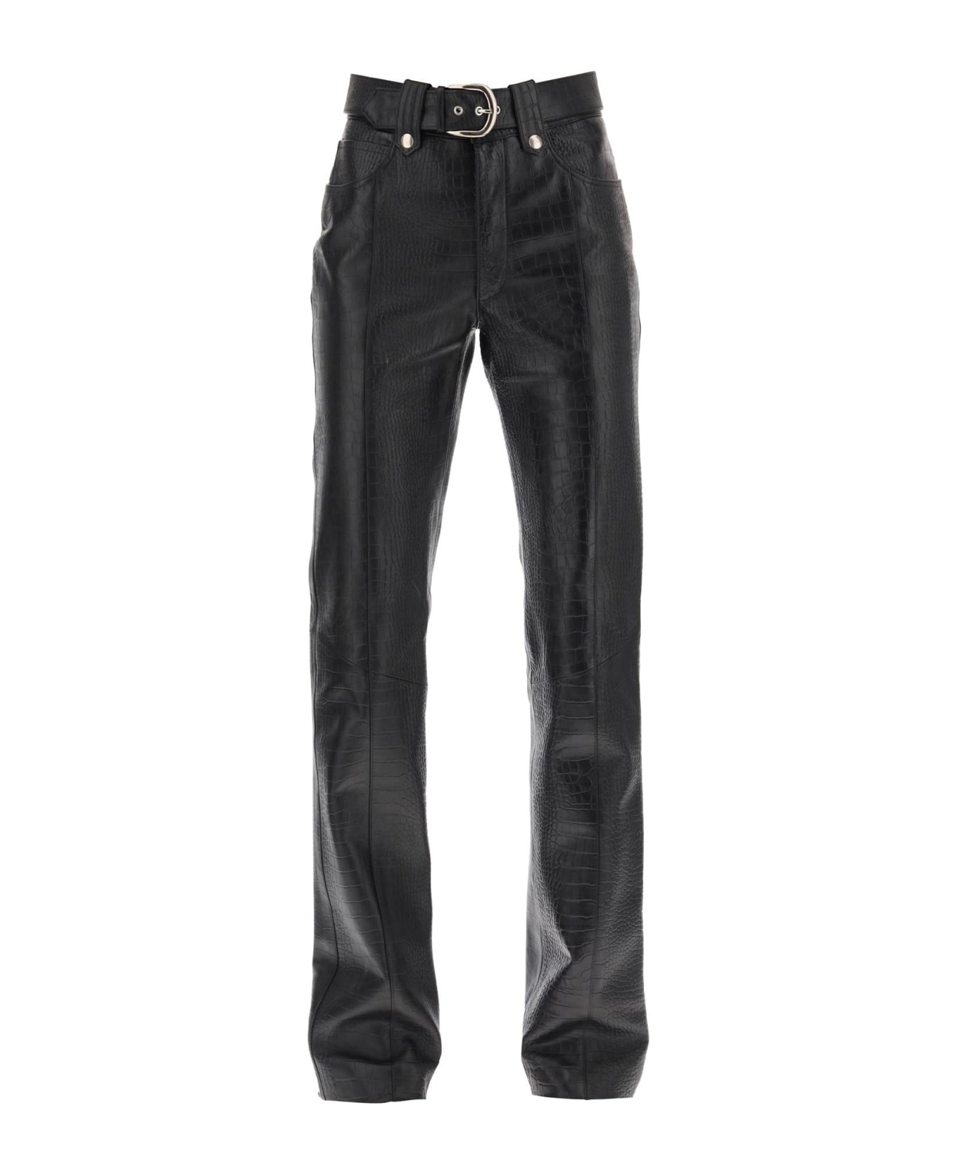 Alessandra Rich Straight-cut Pants In Crocodile-print Leather - BLACK (Black) ボトムス