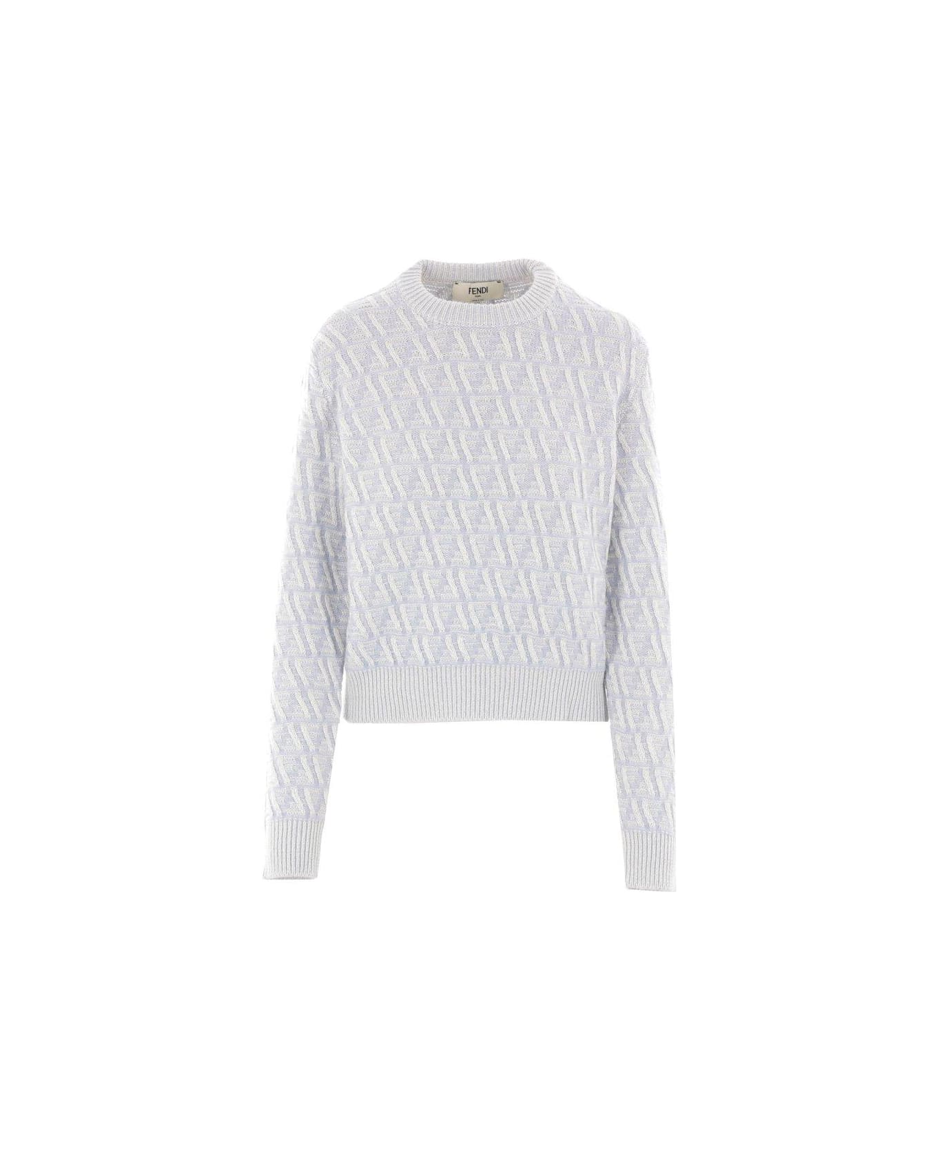 Fendi Monogrammed Crewneck Knitted Jumper - Clear Blue