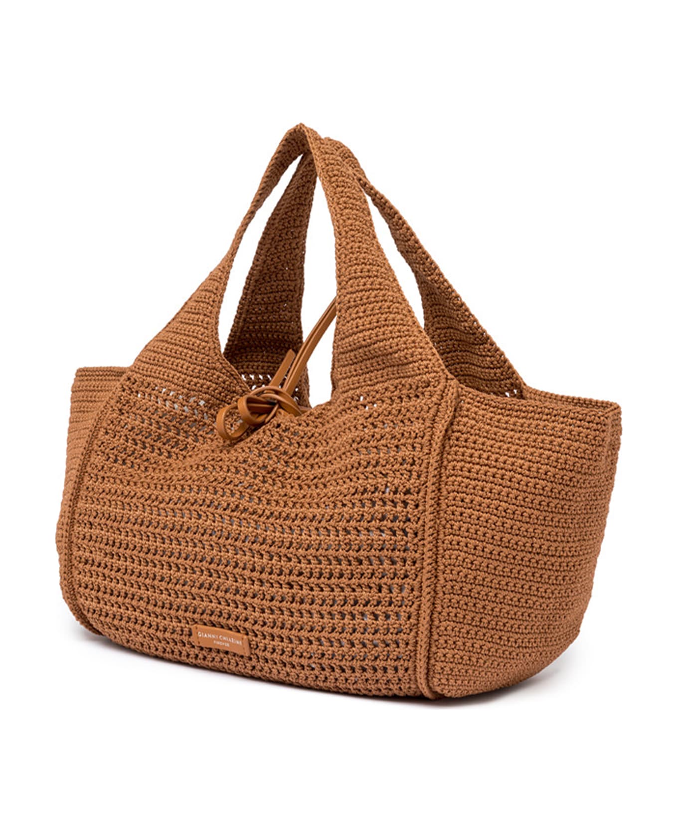 Gianni Chiarini Euforia Leather Shopping Bag In Crochet Fabric - COPPER