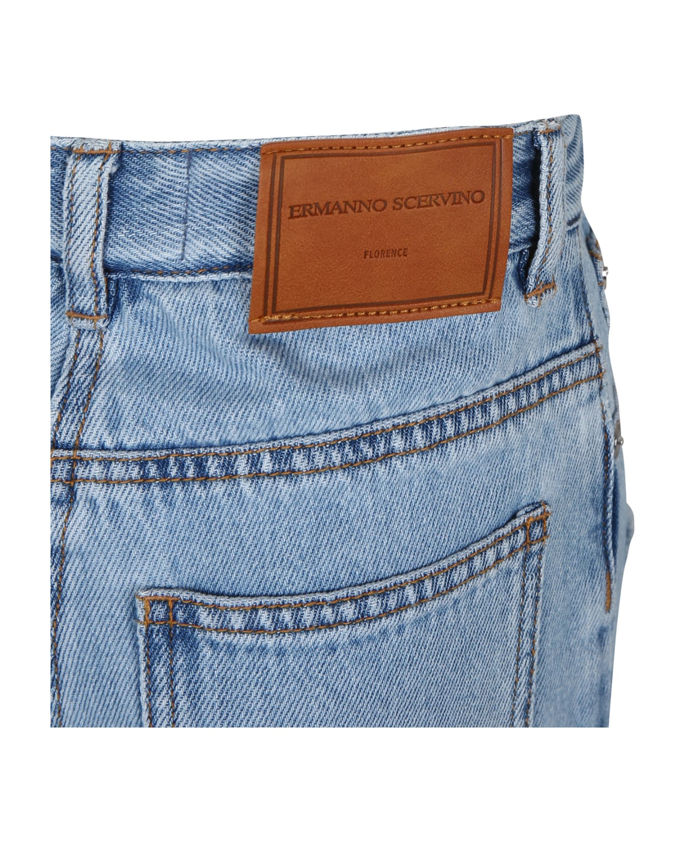 Ermanno Scervino Junior Blue Jeans For Girl With Logo - Denim ボトムス